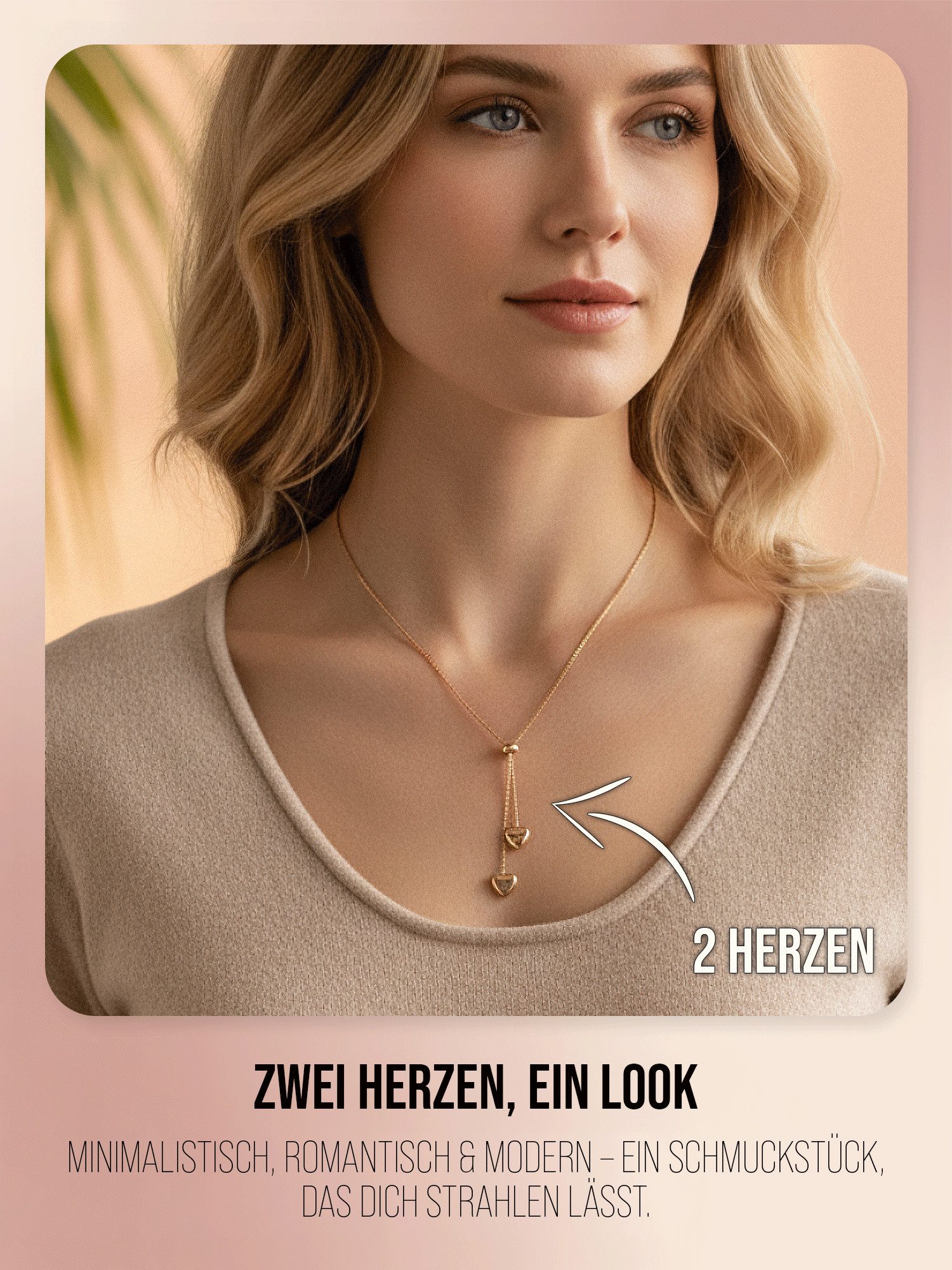 THIORA Edelstahlkette Kette mit Anhänger Schmuck Geschenk Edelstahl Herz - "Bora Hearts" (Einzel, Einzelartikel), wasserfest, nickelfrei, hypoallergen, verstellbar, Y-Kette, Boxkette