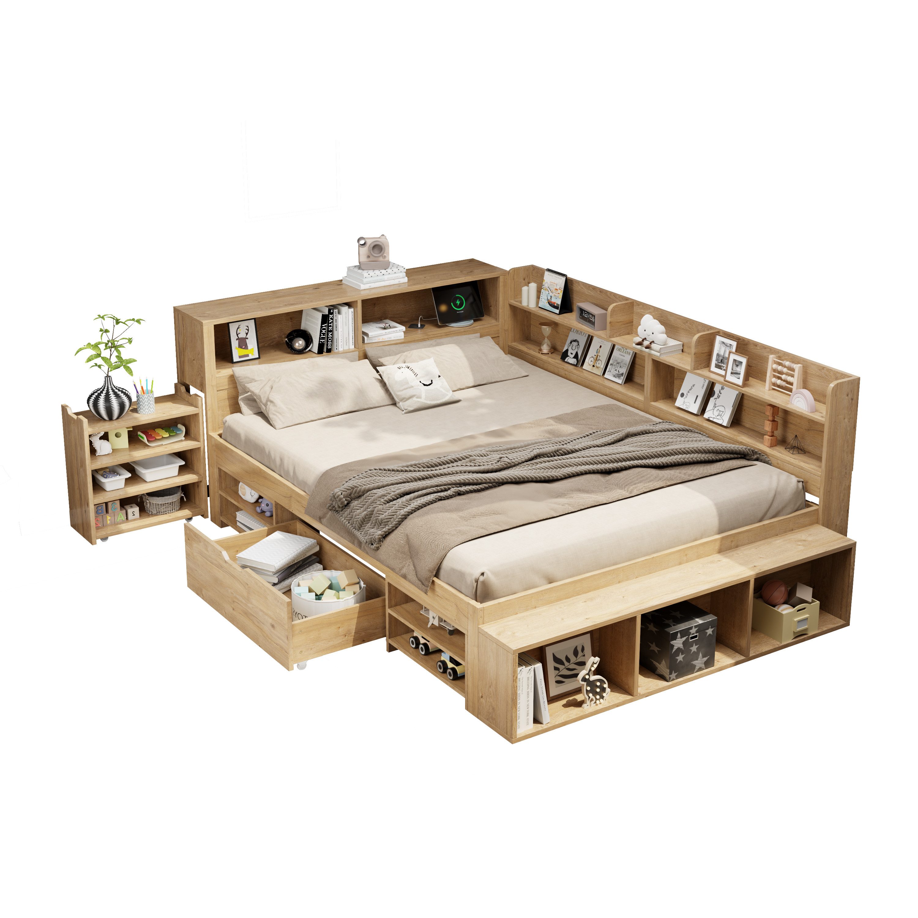 BlingBin Kinderbett Einzelbett, Multifunktionales Kinderbett, Stauraumbett, günstig online kaufen
