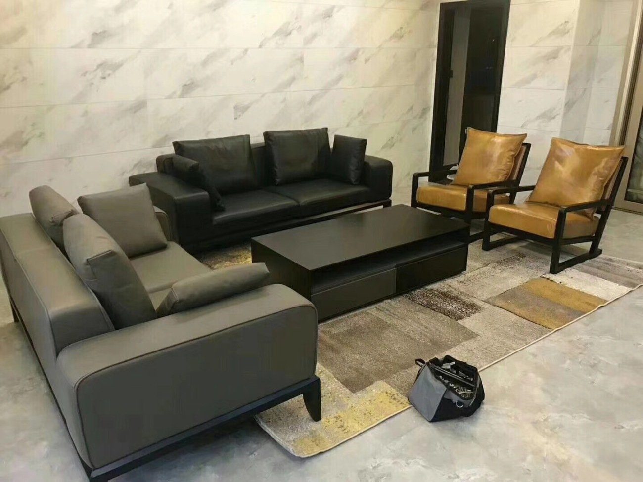 Wohnzimmer-Set, Leder Möbel Sitz Sofa Set Italien Garnitur Couch 4tlg JVmoebel Polster Designer