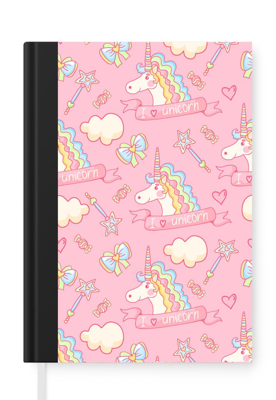 MuchoWow Notizbuch Einhorn - Rosa - Muster - Kind, Journal, Merkzettel, Tagebuch, Notizheft, A5, 98 Seiten, Haushaltsbuch