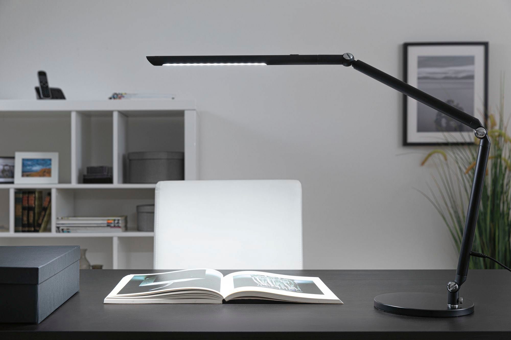 Paulmann LED Schreibtischlampe FlexBar, LED 1,50 integriert, fest 10,6W, Kabell dimmbar dim, tunW m, 3step, sw Tageslichtweiß