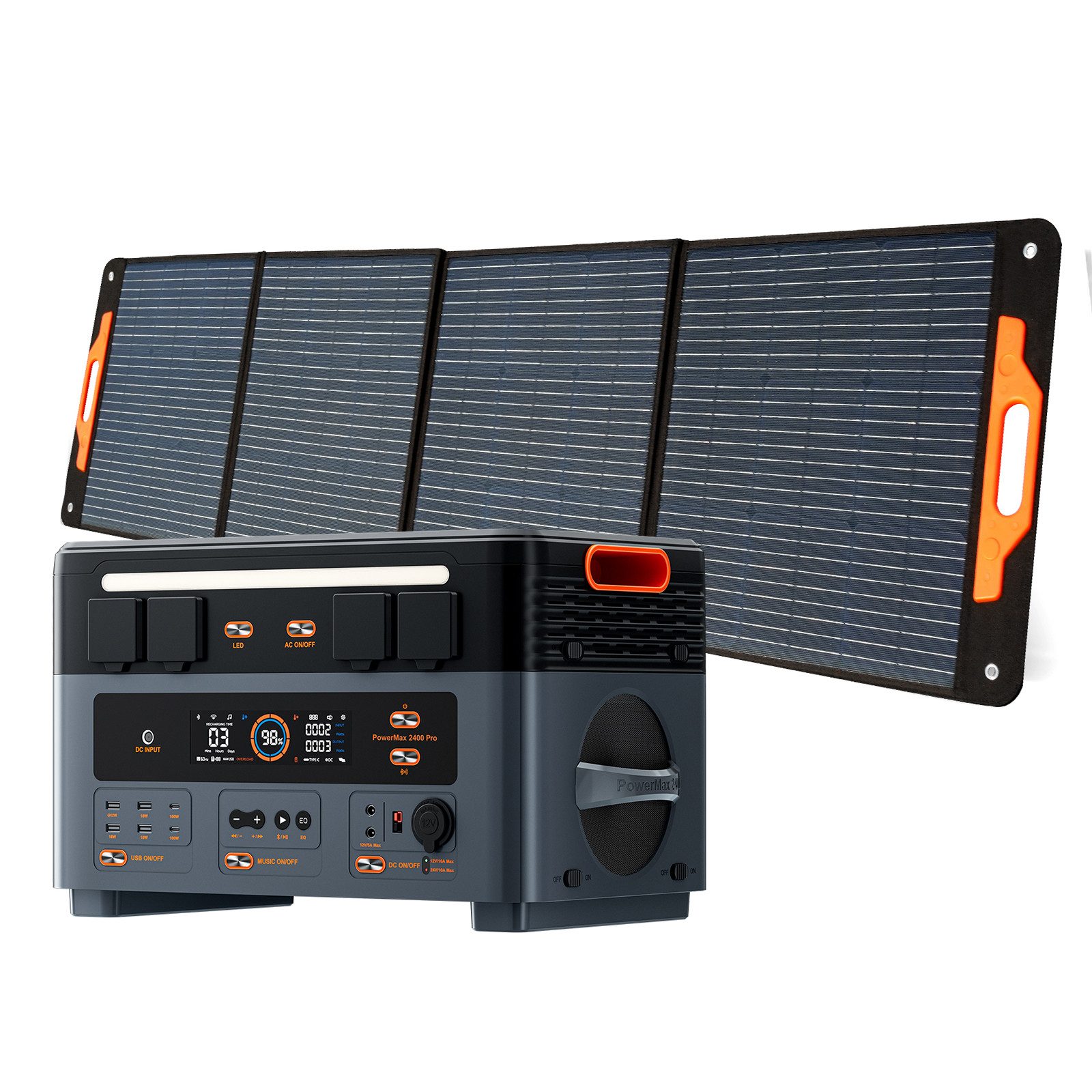 OSCAL Stromerzeuger Mikro-Wechselrichter PowerMax 2400Pro Powerstation 2016Wh, 2,4 in kW, Trennbar/mit Stereo/Strom ins Netz rückspeisen/16 Anschlüsse