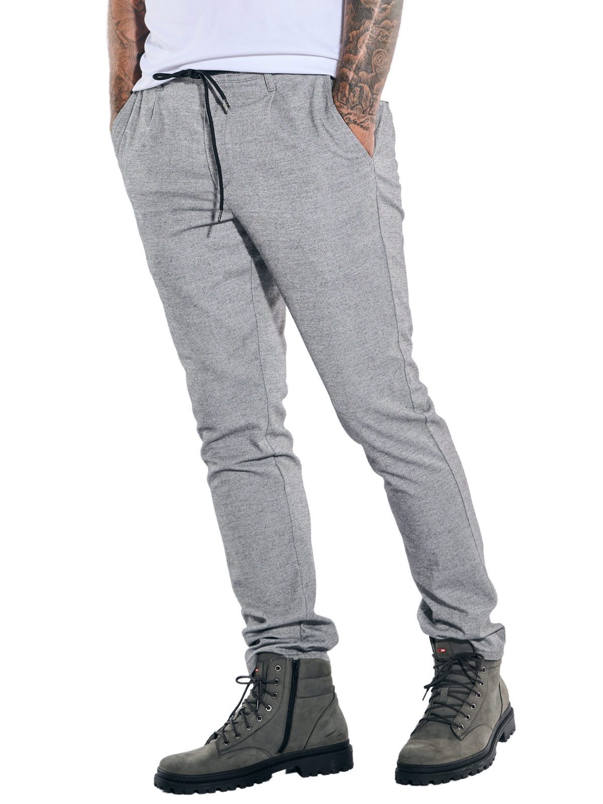 Stoffhose Herren Chino mit Tunnelzug, Silbergrau