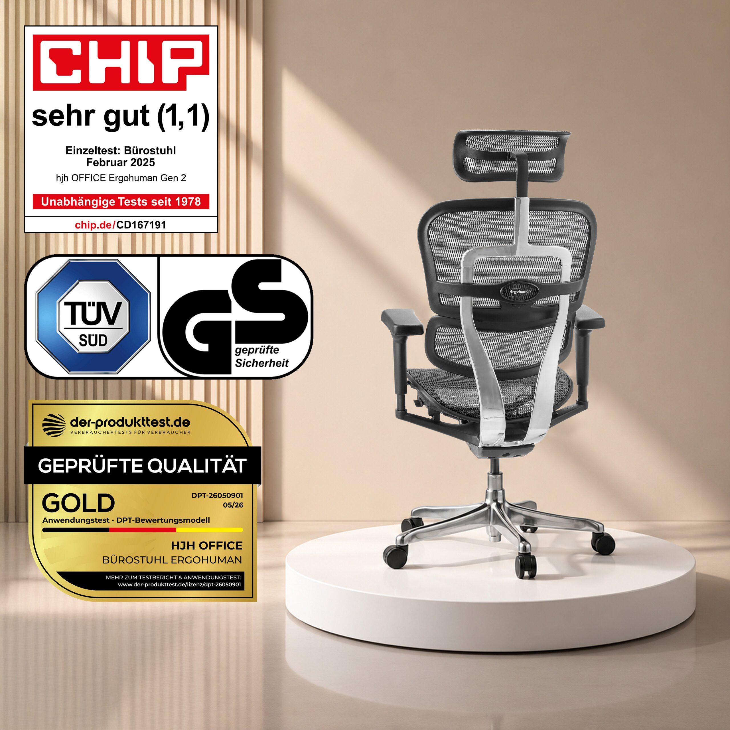 hjh OFFICE Drehstuhl Luxus Chefsessel Ergohuman Ultra Gen2 Netzstoff (1 St), Profi Bürostuhl Schreibtischstuhl ergonomisch