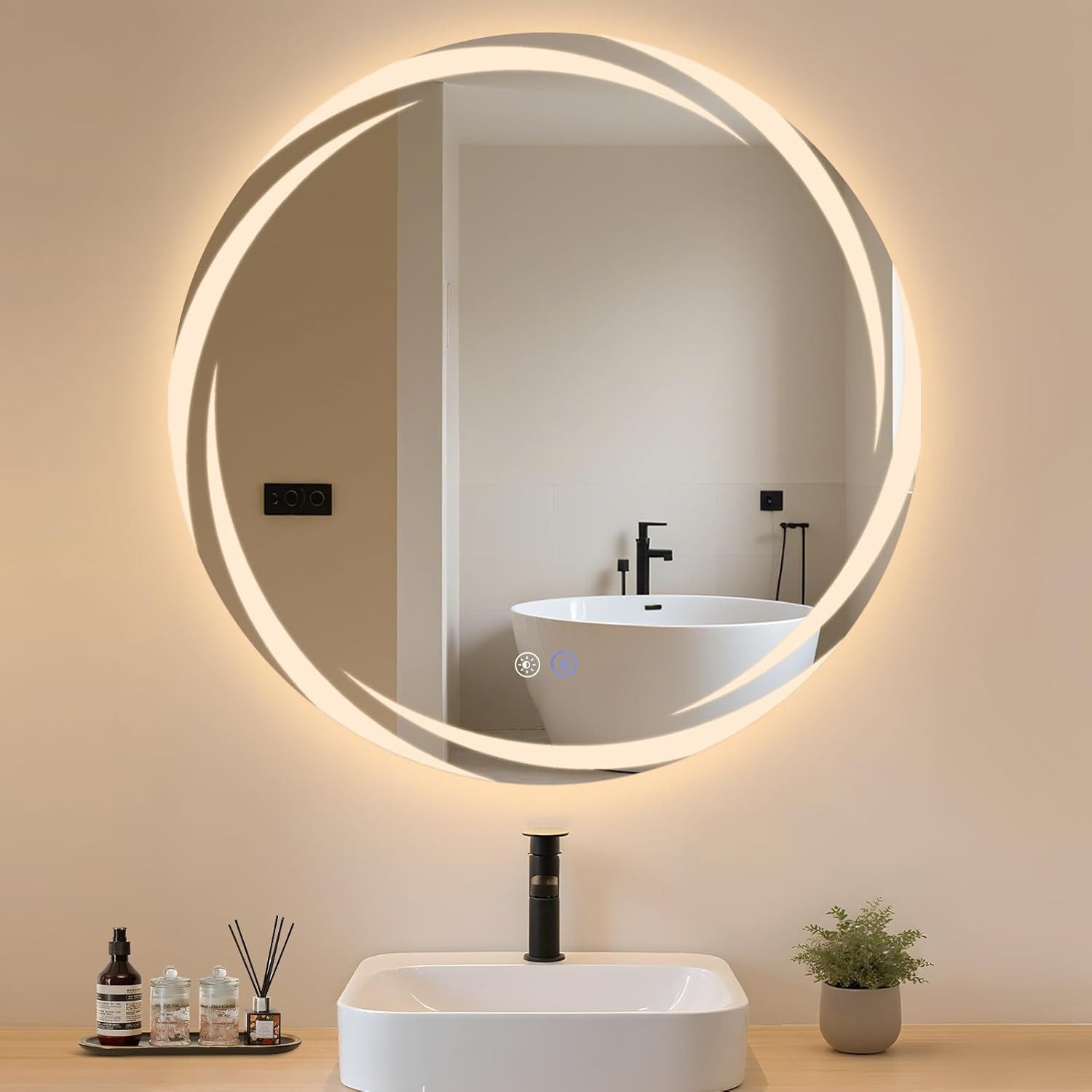 Nettlife Wandspiegel LED spiegel mit Beleuchtung Rund 50/60/70/80cm Badspiegel, zimmerspiegel mit Touch Schalter und Entfogger Funktion