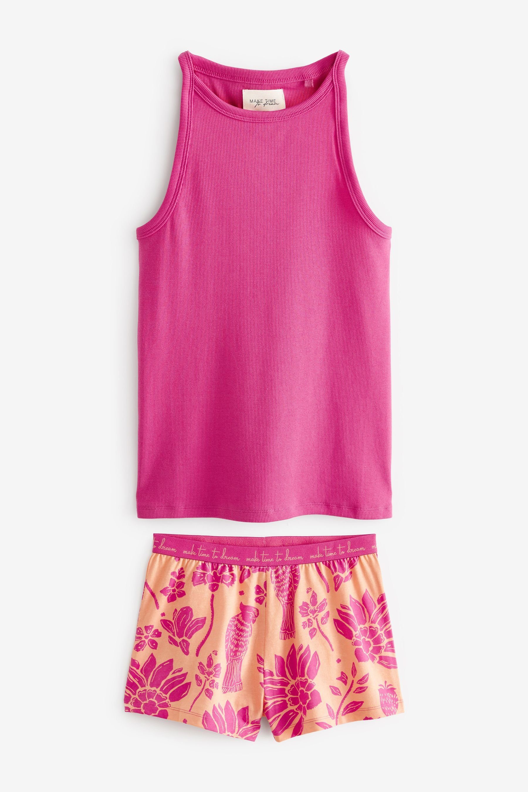 Next Pyjama Schlafanzug mit Trägertop und Shorts mit Baumwolle (2 tlg) Fuchsia Pink Floral
