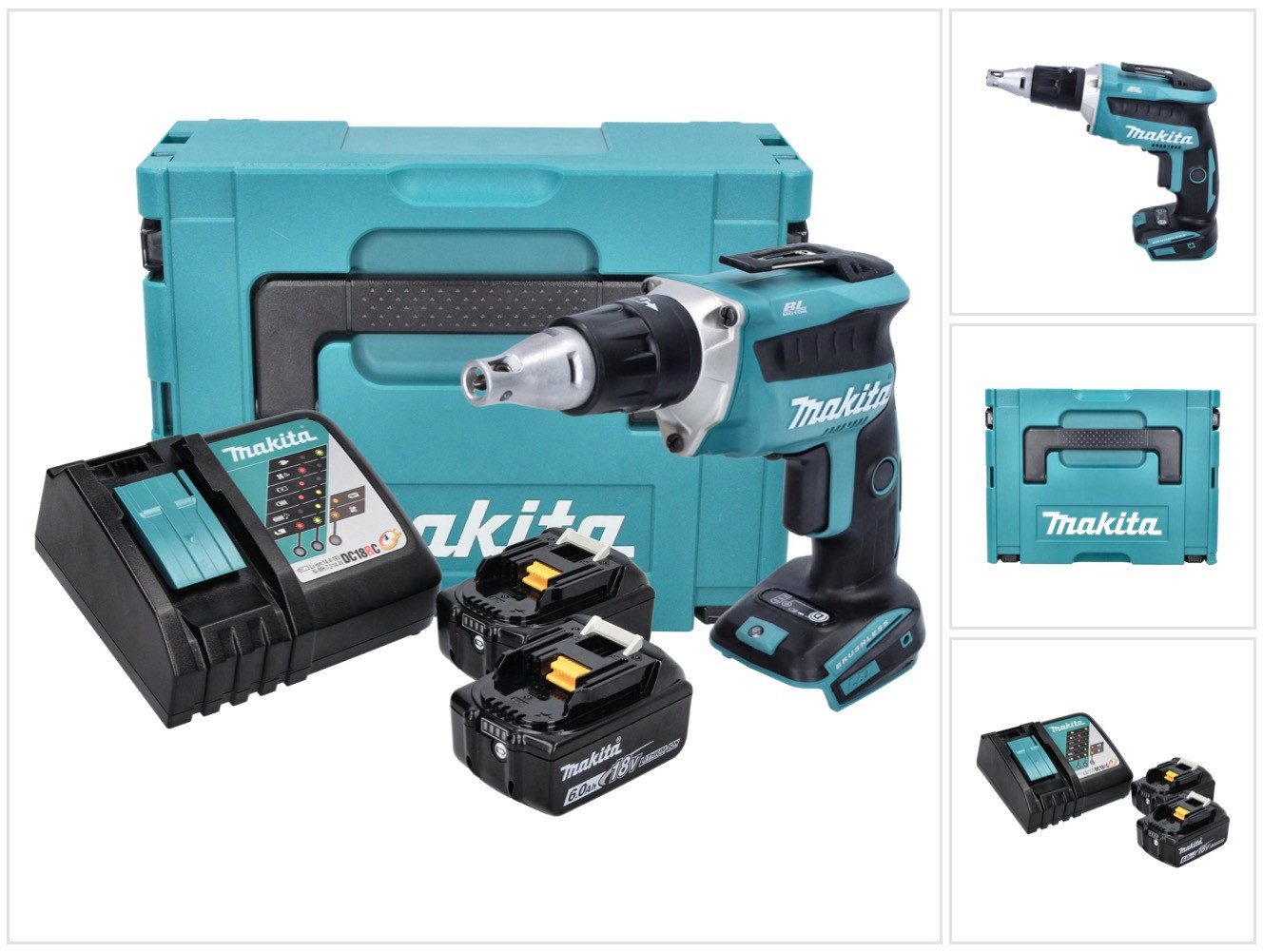 Makita Akku-Trockenbauschrauber DFS 452 RGJ Akku Schnellbauschrauber 18 V Brushless + 2x Akku 6,0 Ah