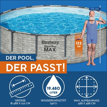 Bestway Framepool Steel Pro MAX™ Solo Pool ohne Zubehör Ø 488 x 122 cm, Steinwand-Optik