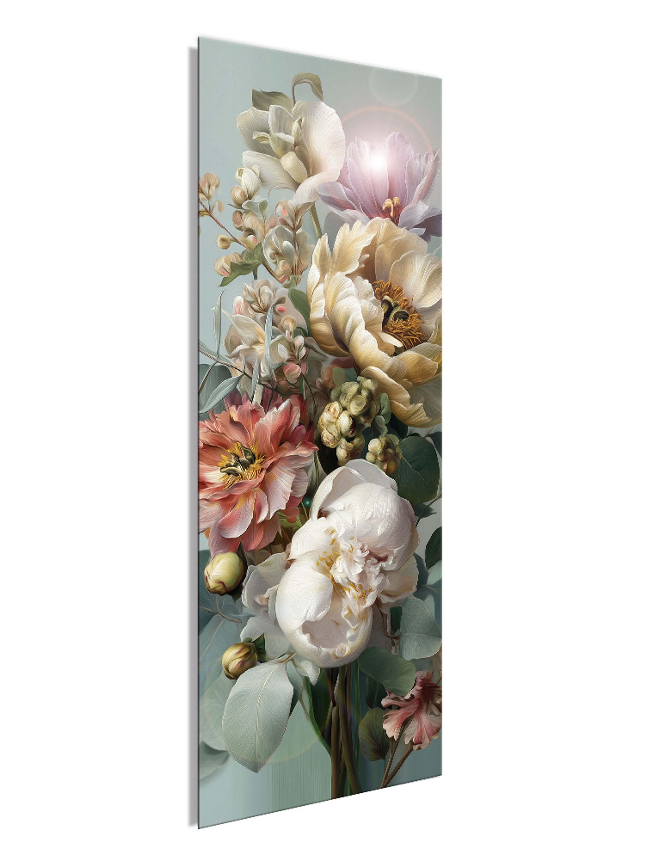 artissimo Glasbild Bild aus Glas 30x80 cm / Wandbild Hochformat / Wanddeko modern, Blumen und Blüten: Vintage Blumenstrauß in salbei-grün