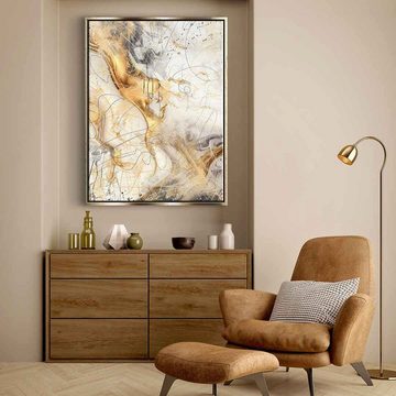 DOTCOMCANVAS® Leinwandbild White Magic, Leinwandbild Abstrakte Kunst moderne Kunst hochkant gold beige weiß