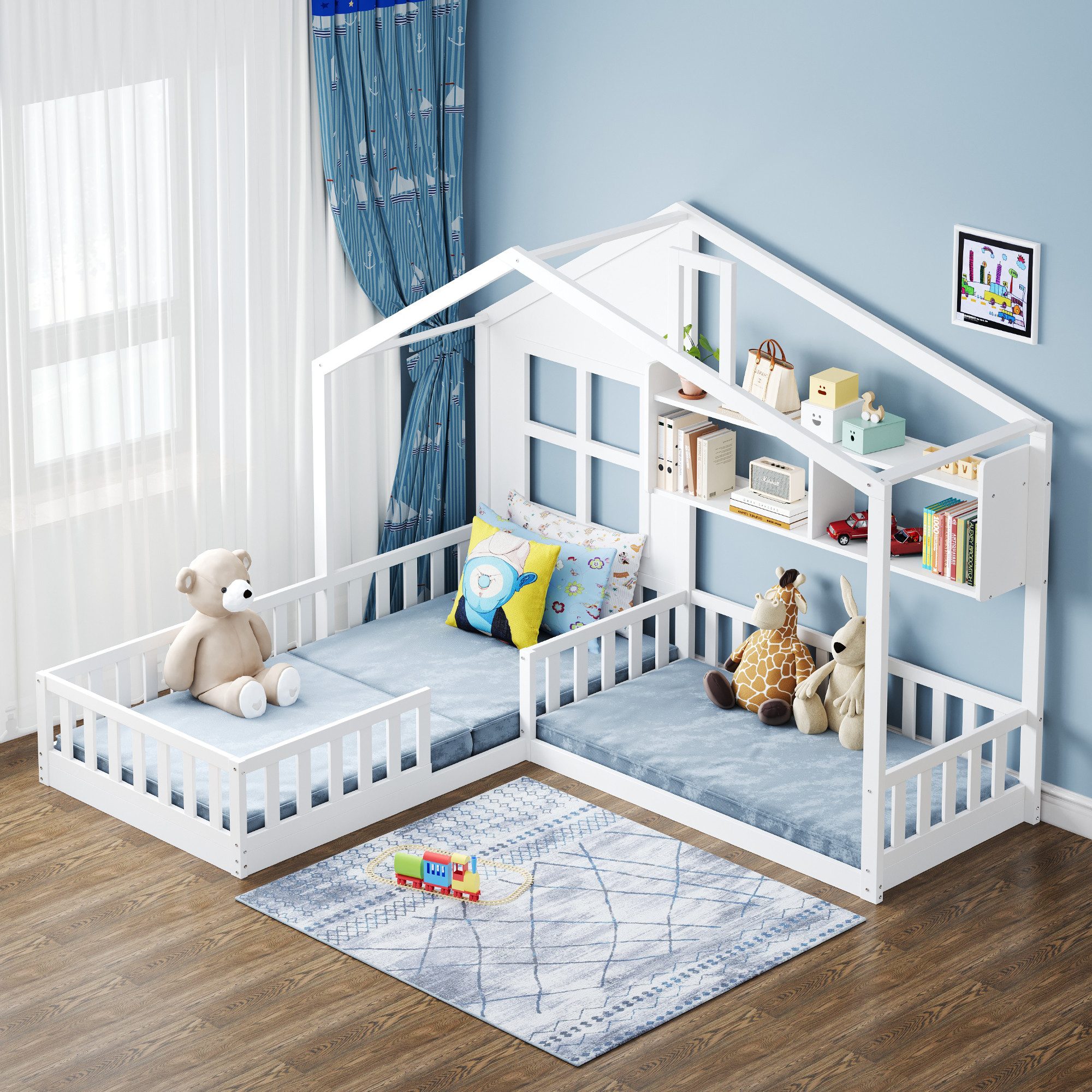 Flieks Kinderbett, Hausbett Doppelbett mit Fenster günstig online kaufen
