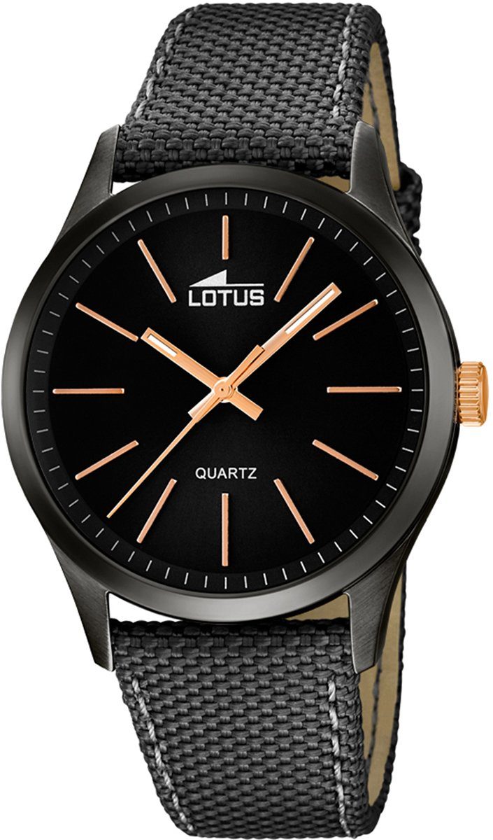Lotus Quarzuhr Lotus Herren Uhr L18165/2 Leder/Textil, Herren Armbanduhr rund, Leder/Textilarmband schwarz