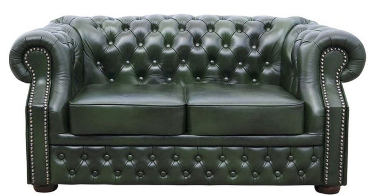 Casa Padrino 2-Sitzer Luxus Echtleder 2er Sofa Dunkelgrün 180 x 90 x H. 80 cm - Chesterfield Möbel