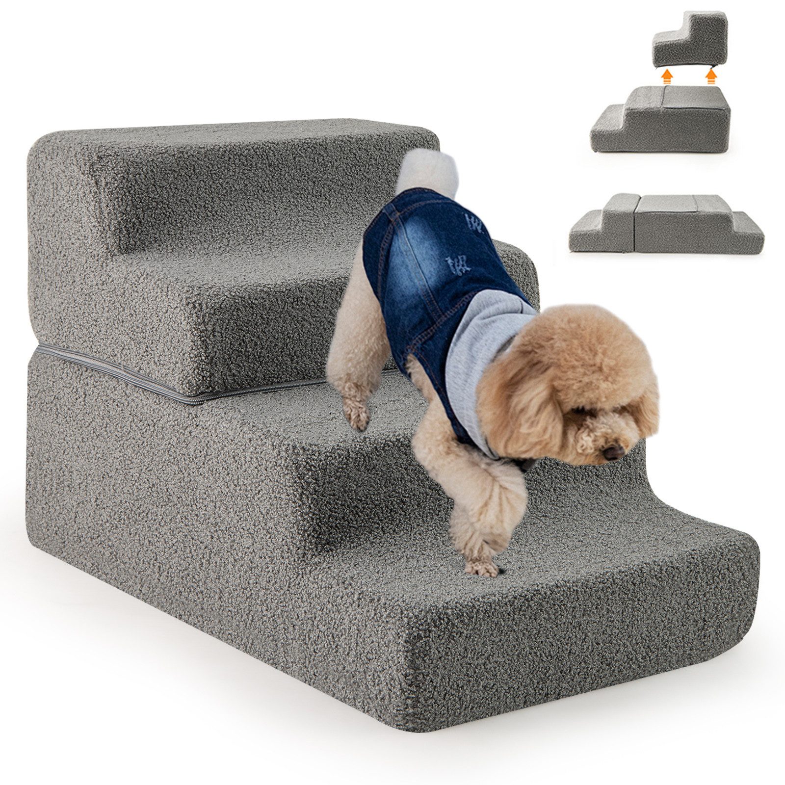 KOMFOTTEU Haustiertreppe, Hundetreppe mit Weichem Fleece Bezug günstig online kaufen