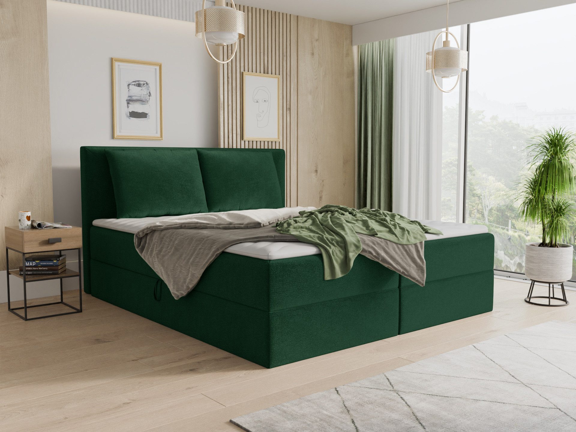 Sofnet Boxbett Egro (mit zwei Bettkästen, Bonell-Matratze und Topper), Doppelbett, Polsterbett mit Kopfteil und Kissen, Boxspringbett