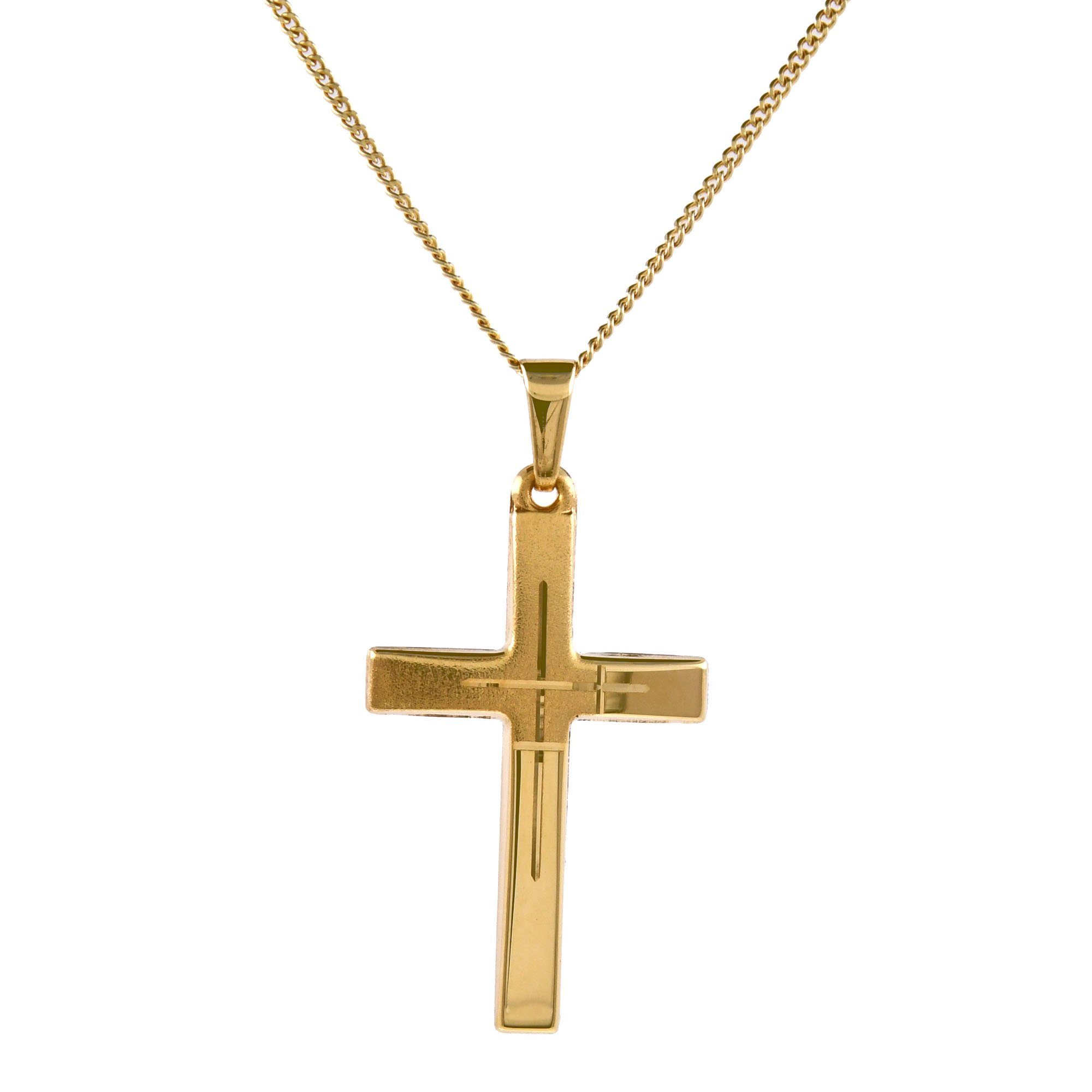 Kreuzanhänger Gold Anhänger Kreuz mit Goldkette massiv 585 - 14 Karat Gold 36 cm