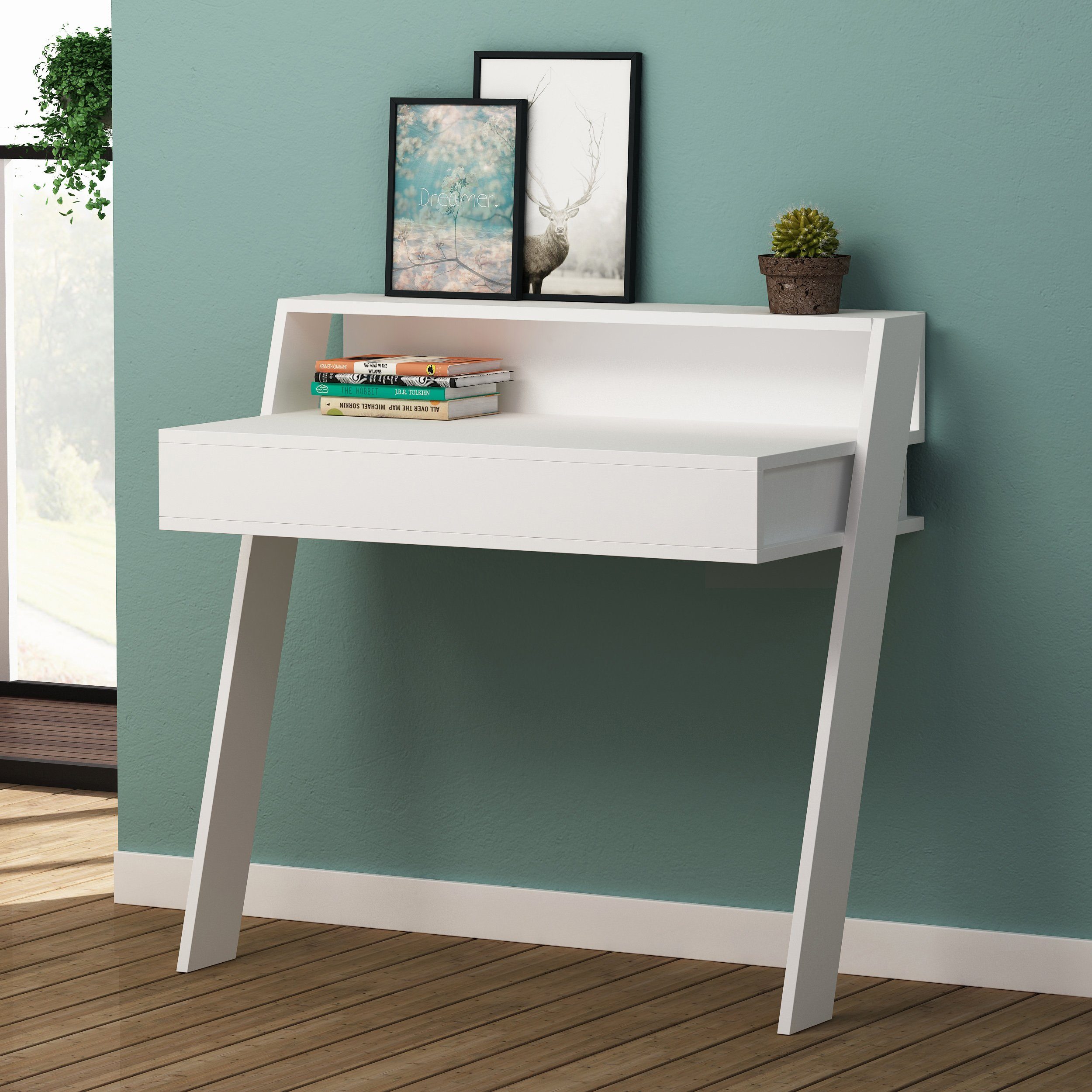 Decortie Arbeitstisch Cowork (1 tisch), Modern Schreibtisc,hWandmontiert Mit Schublade,50 x 94 x 91 cm