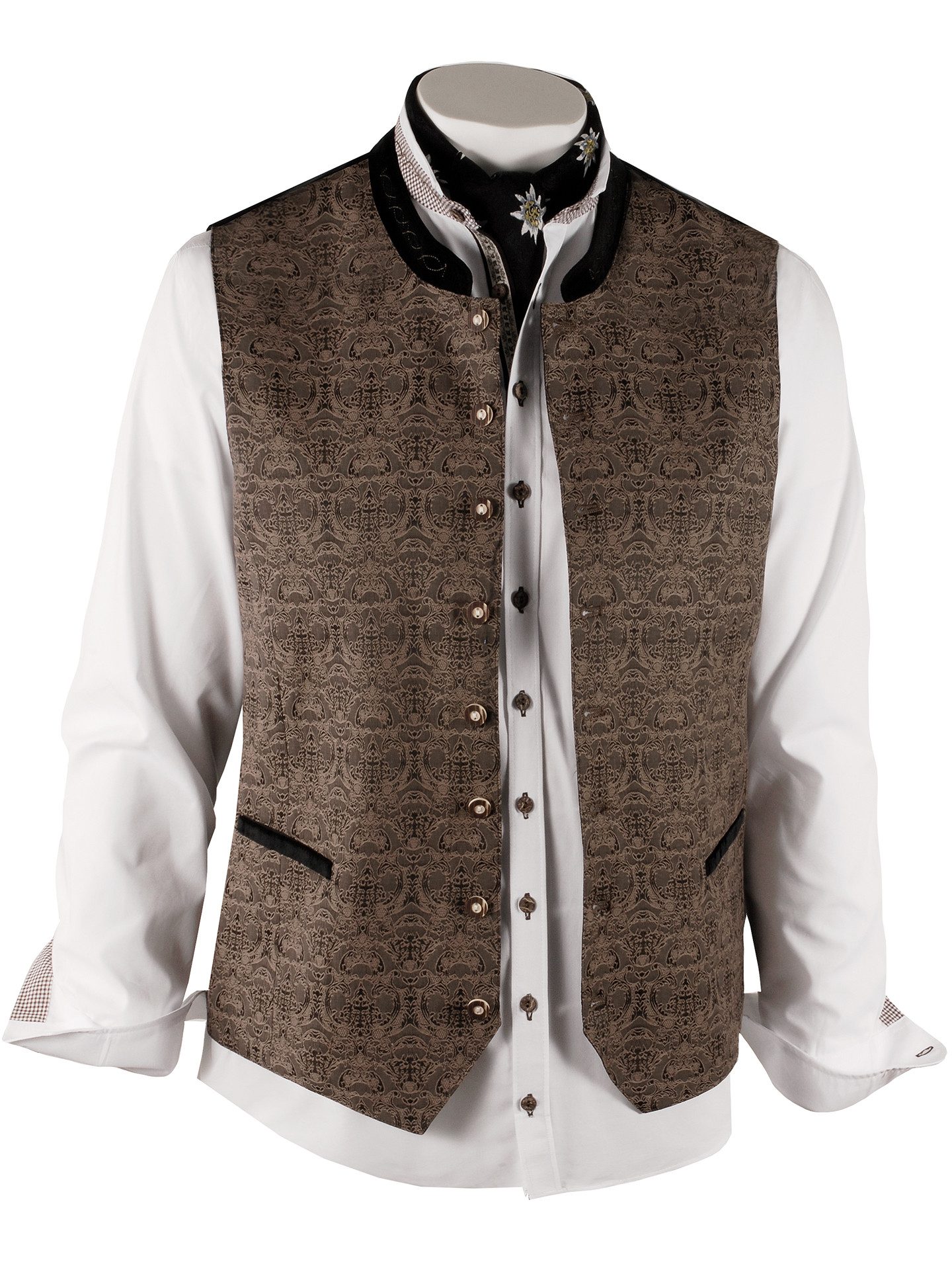 Moschen-Bayern Trachtenweste Trachtenweste Herren Weste Trachten Gilet Herrenweste Braun-Schwarz