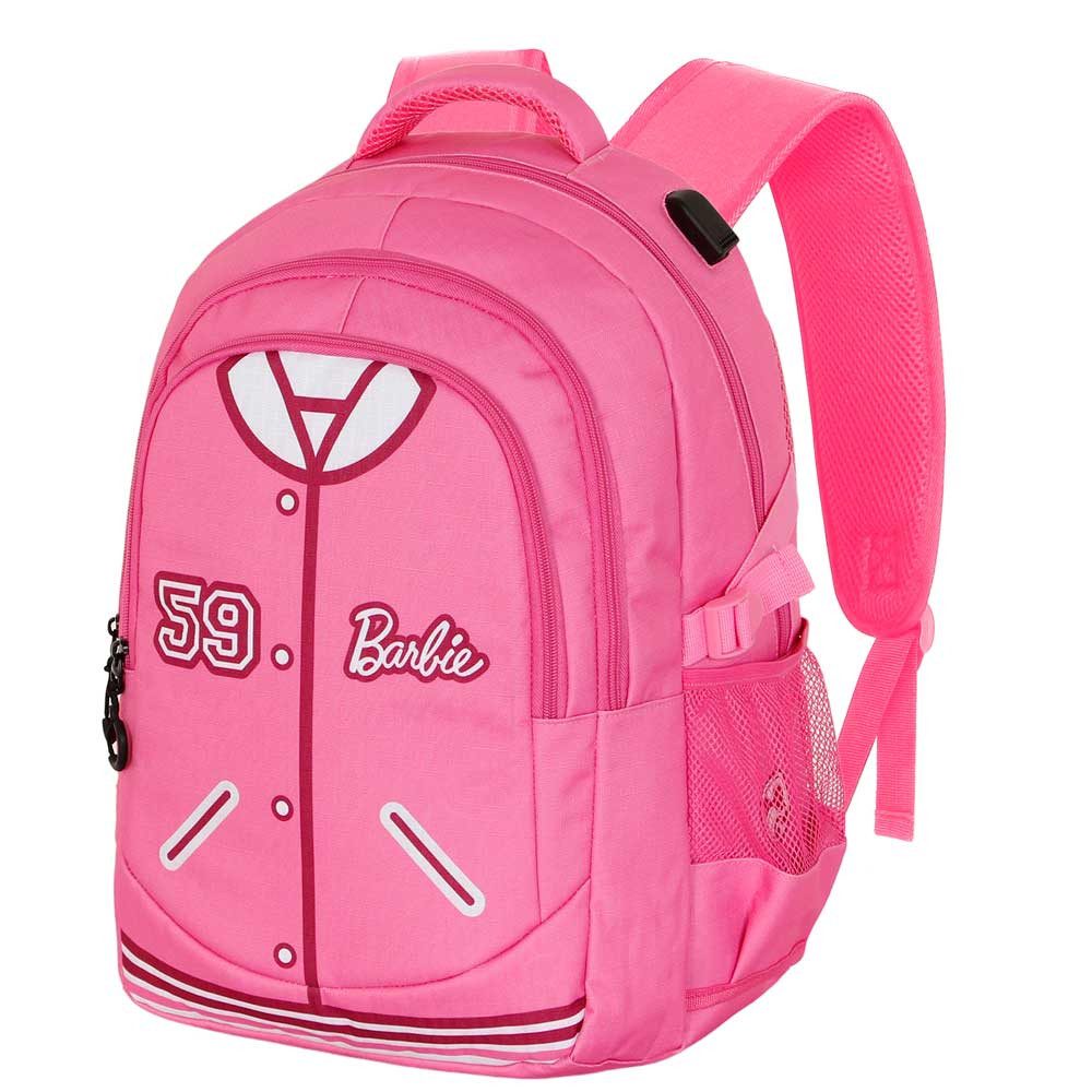 Karactermania Laptoprucksack Barbie Varsity großer Running Rucksack Tagesrucksack Alltagsrucksack, USB-Anschluss für elektronische Geräte
