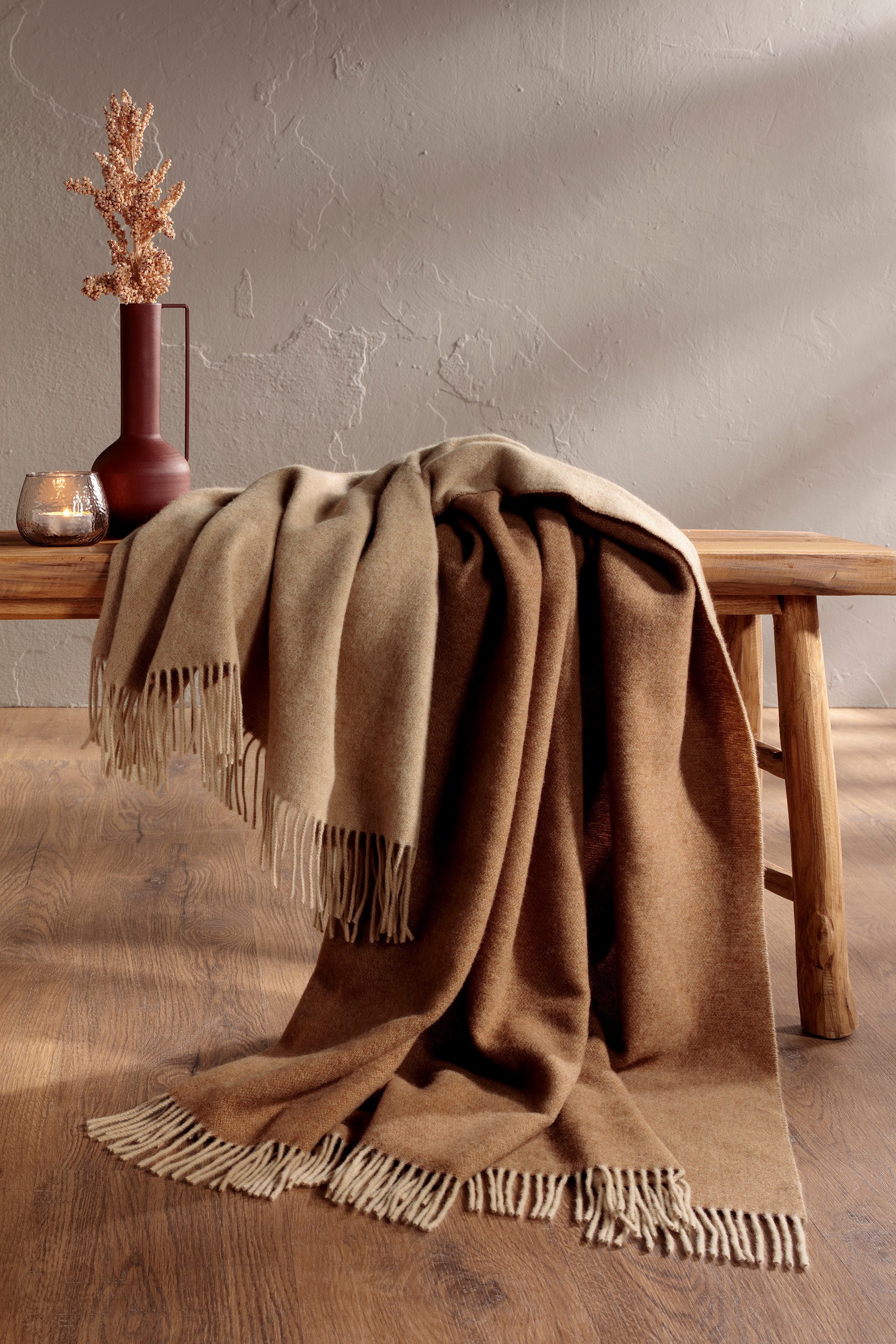 Wohndecke Soft Impression im Doubleface-Look, Biederlack, Wolle-Kaschmir-Mix