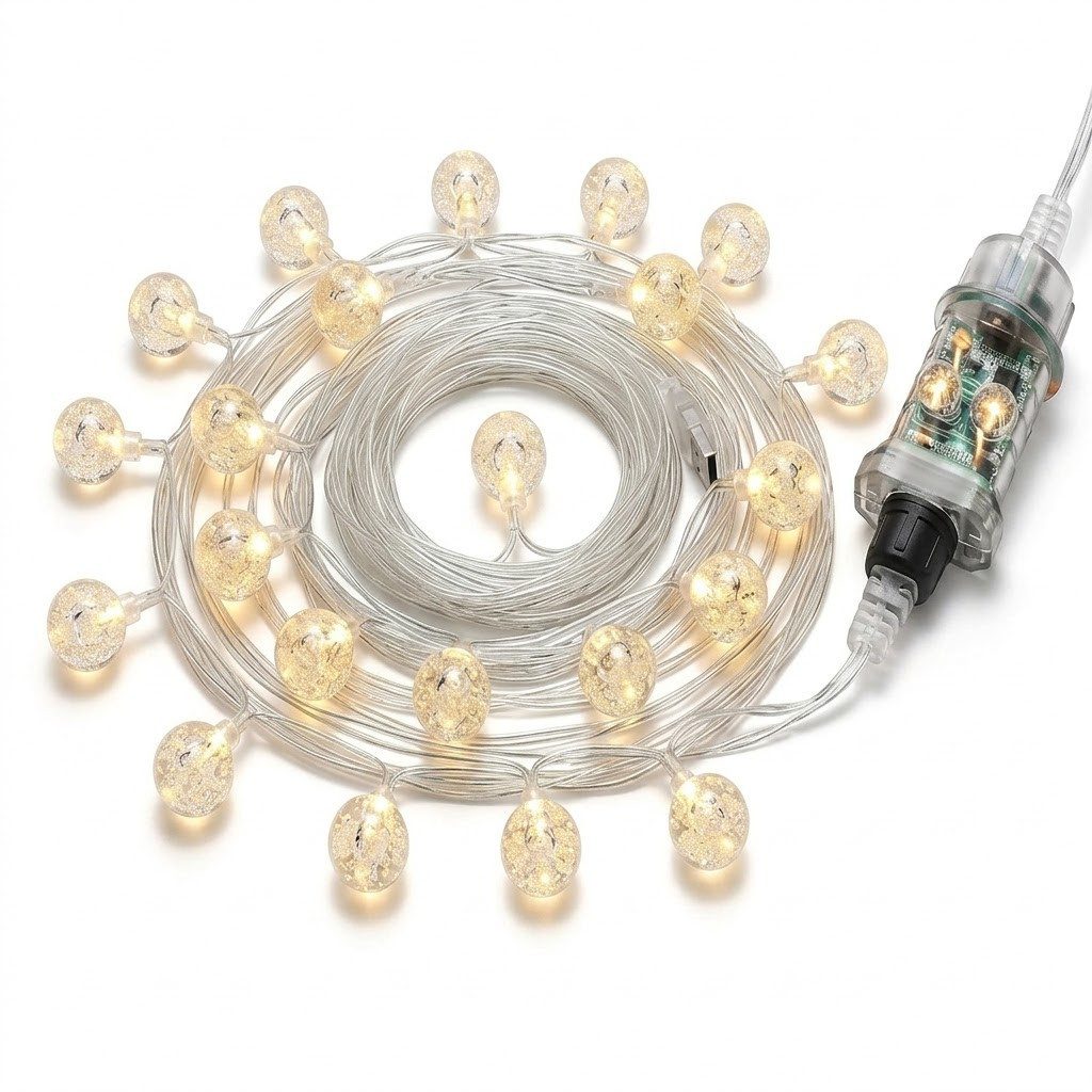 kowdom Lichterkette LED Lichterkette 15m Kugel 8 Modi dimmbar für Innen & Außen IP44, 15m, 100 LEDs, warmweiß, dimmbar, Timer, IP44