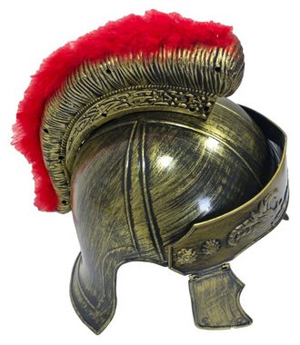 Das Kostümland Kostüm Römer Helm mit Visier und rotem Federbesatz, Kost