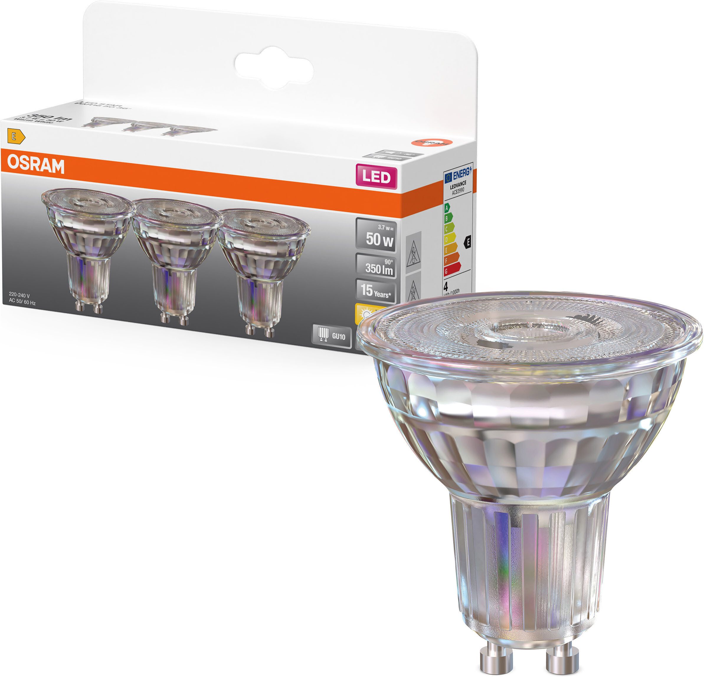Osram LED-Leuchtmittel LED-Spot Star PAR16 Reflektor, GU10, 3 St., Warmweiß