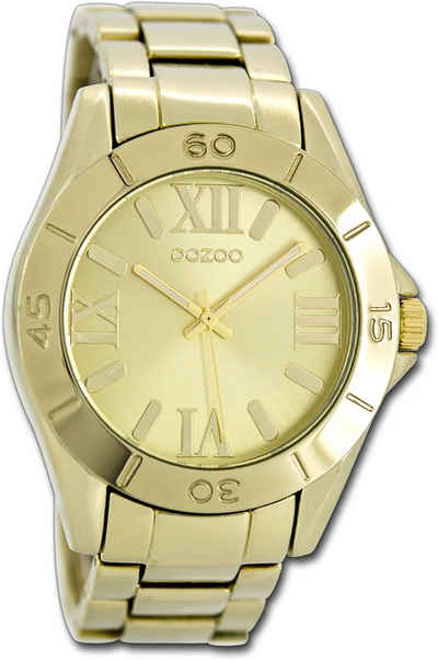 OOZOO Quarzuhr Oozoo Unisex Armbanduhr Vintage Series, Damen, Herrenuhr Metallarmband gold, rundes Gehäuse, groß (ca. 41mm)