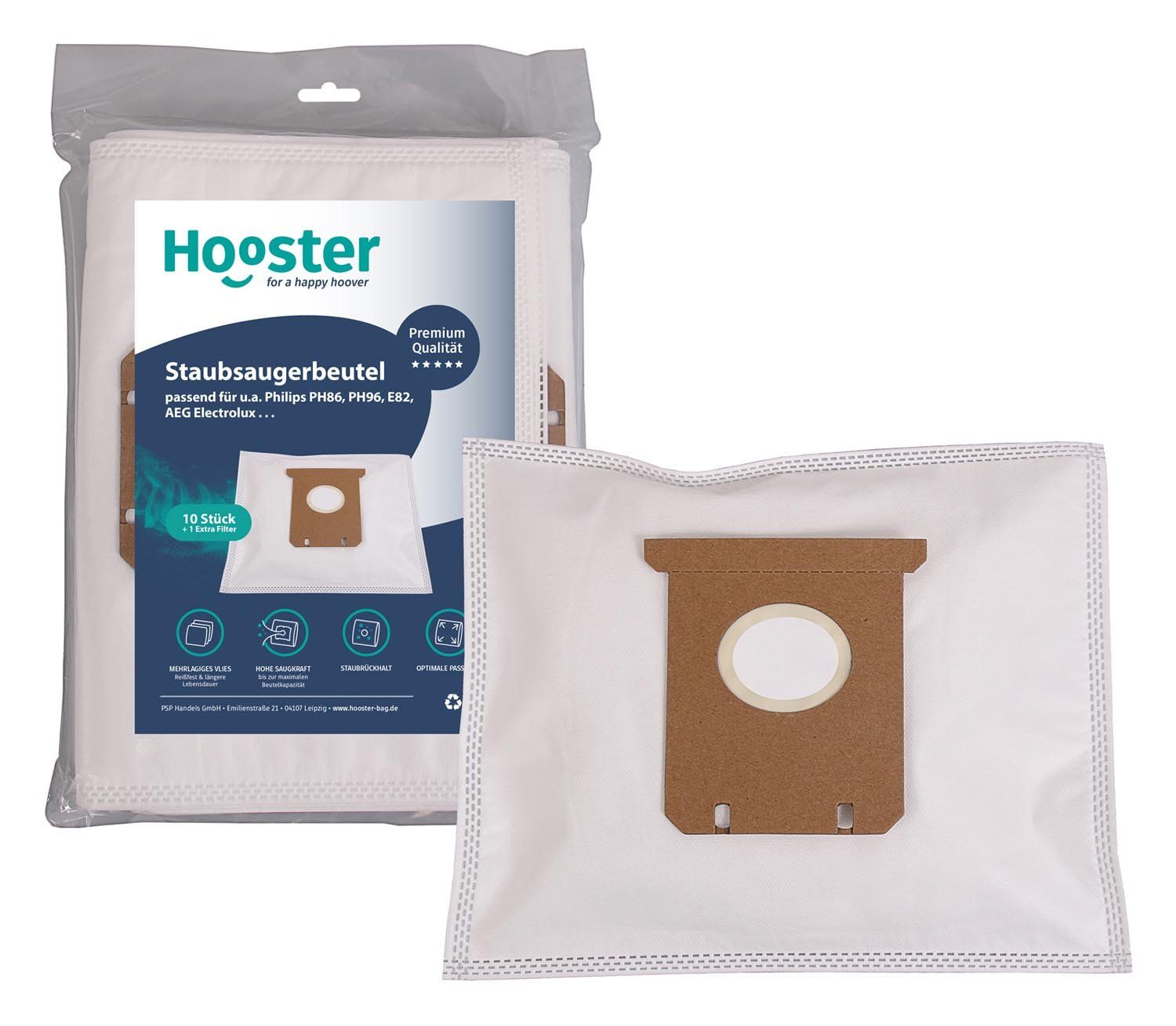 Hooster Staubsaugerbeutel 10 Stück passend für Philips FC 8453/91, FC8453/91 / mit Zusatzfiltervlies