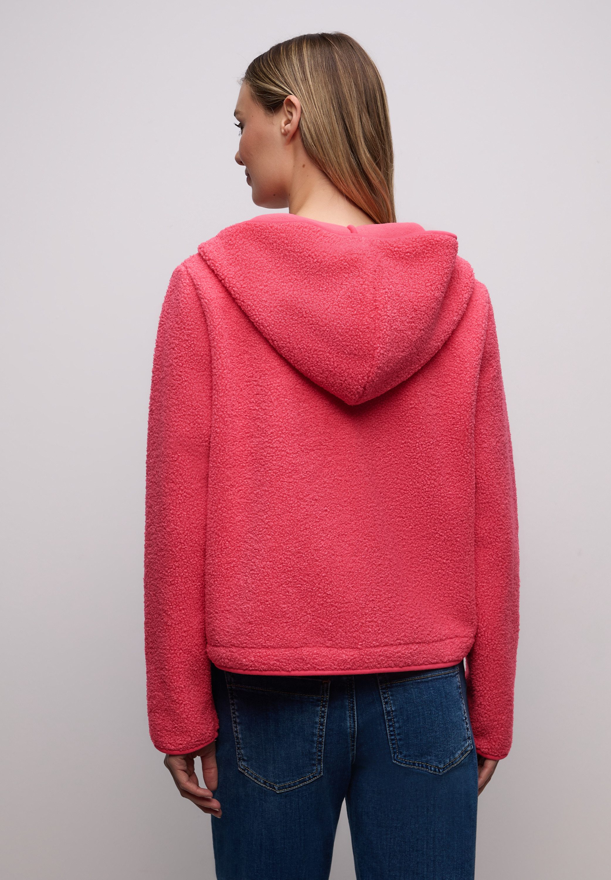 STREET ONE Strickfleecejacke Teddy-Jacke mit Kapuze und Reißverschluss