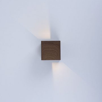 Globo Außen-Wandleuchte, LED-Leuchtmittel fest verbaut, Warmweiß, Außenleuchte Wandstrahler Hauswandleuchte eckig Holzoptik LED L 10 cm
