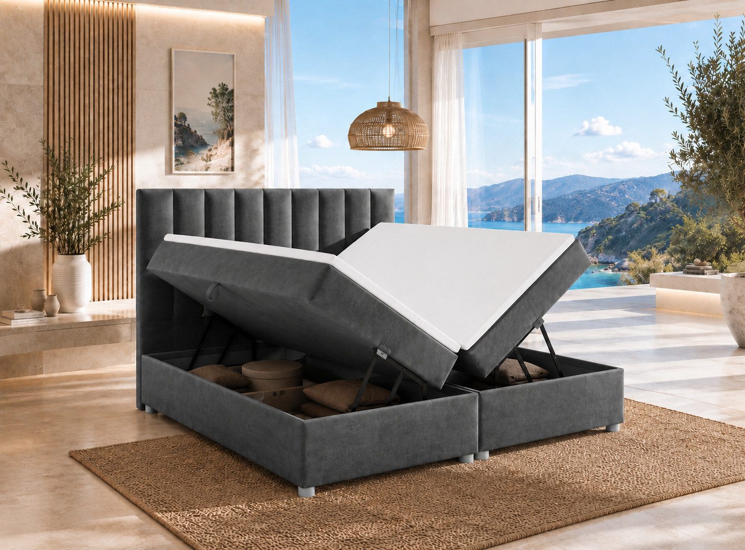 Best for Home Boxspringbett Trinity K-10 mit zwei Bettkasten Premium mit Komfort Topper – modern (Doppelbett mit Stauraum, Federkernmatratze, gepolstertes Kopfteil, Doppelbett versch. Größen, 140x200 160x200 180x200 200x200 cm), Handwerksqualität, TOP Preis-Leistungs-Verhältnis