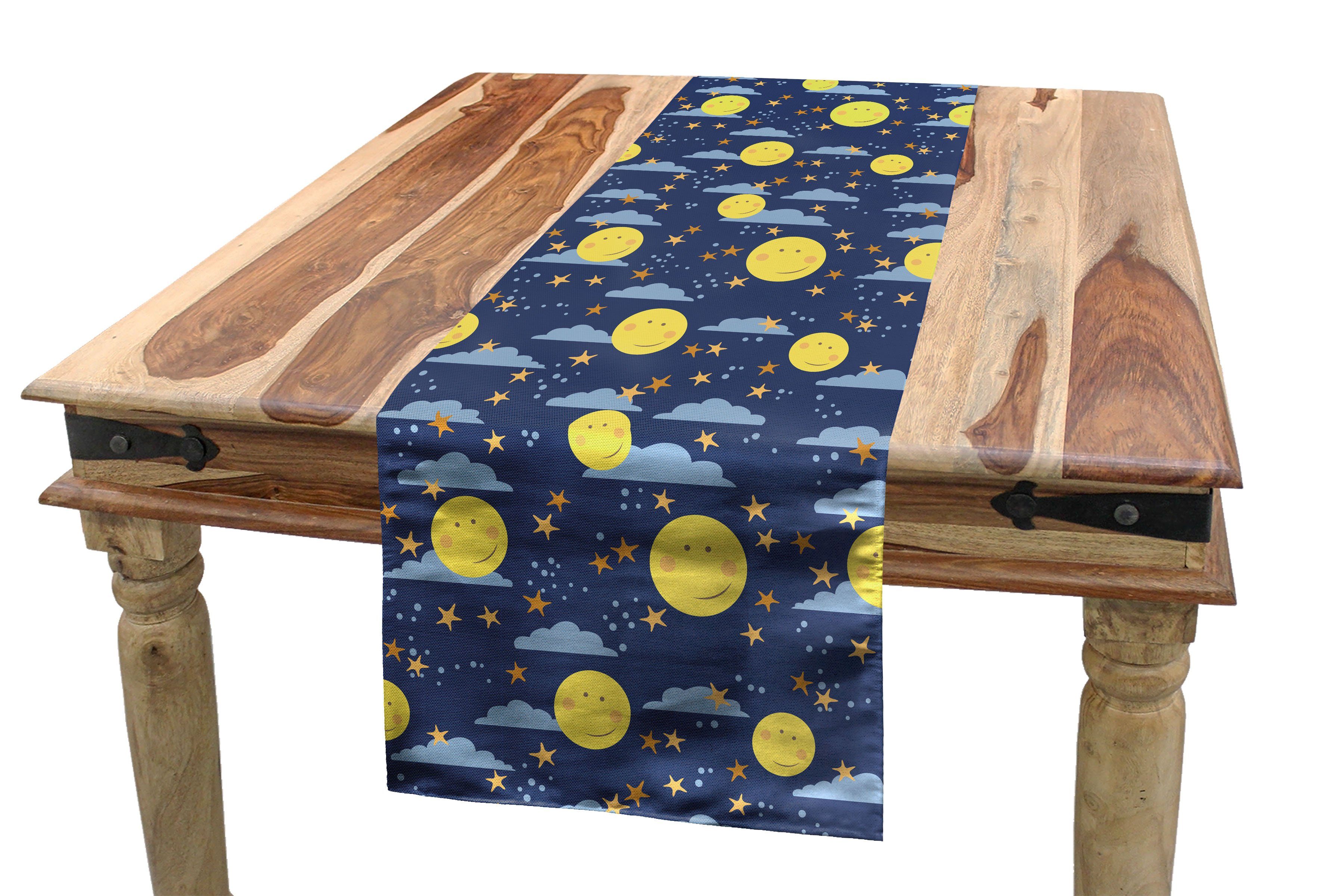 Abakuhaus Tischläufer Esszimmer Küche Rechteckiger Dekorativer Tischläufer, Mond Lächeln Moons Sleep Time