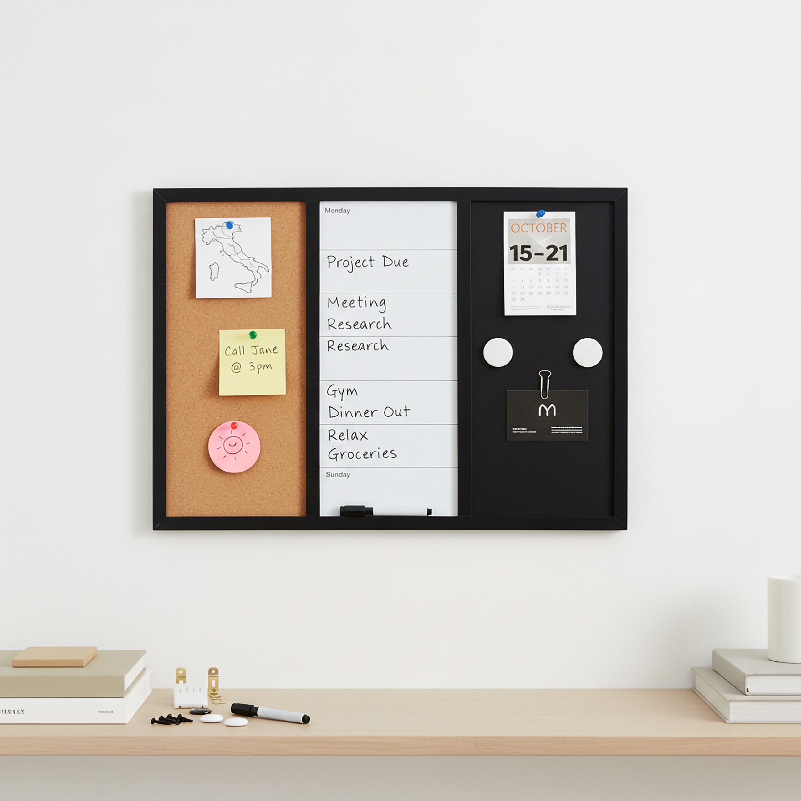 relaxdays Magnettafel Kombitafel 3in1 mit Zubehör, 60x40 cm