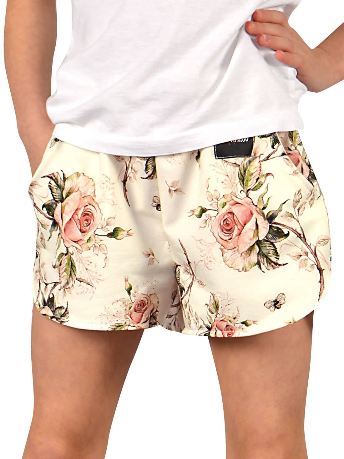 KMISSO Shorts (1-tlg) mit Creme-Blume casual Shorts Blumenmuster Mädchen