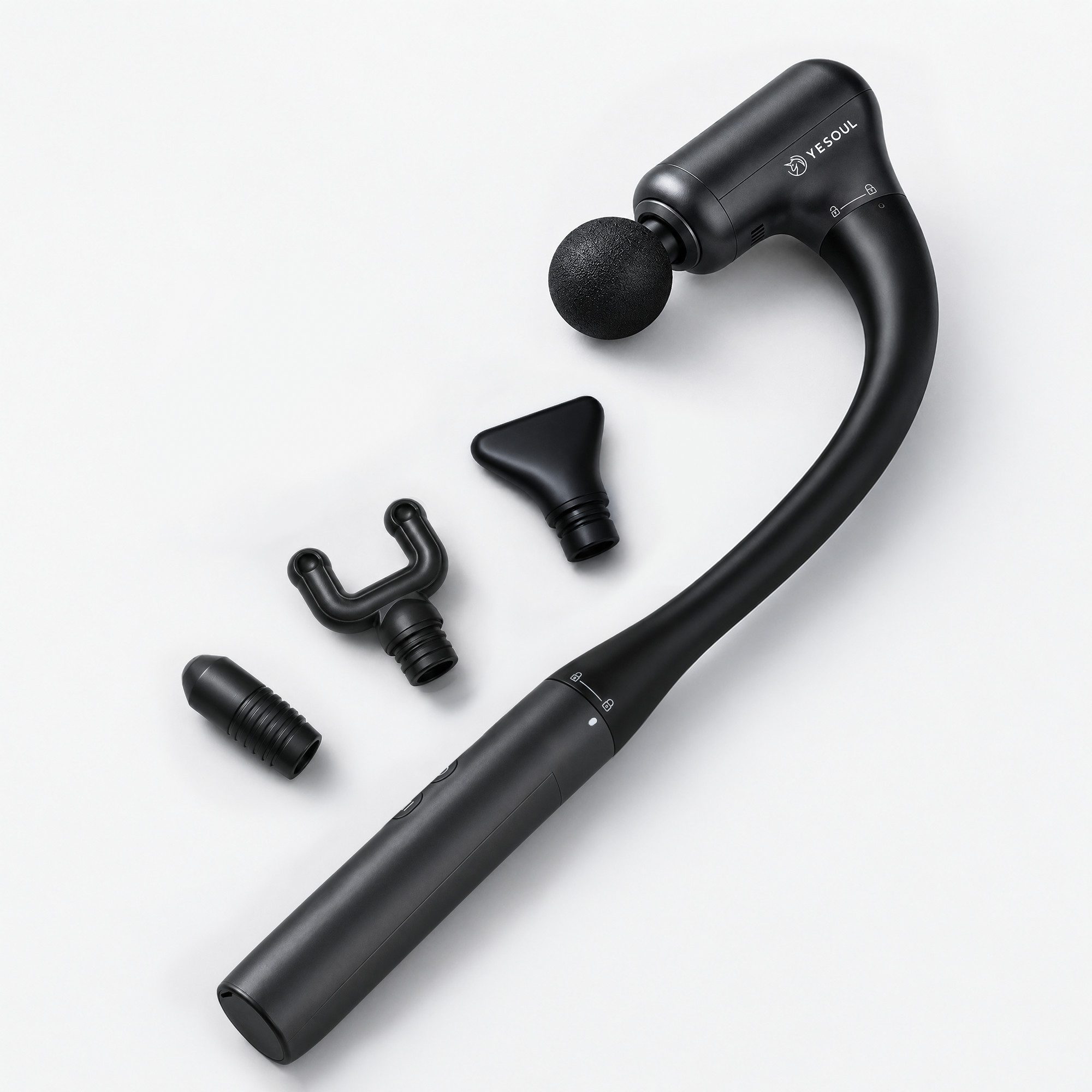 yesoul Massagepistole MG19, Druckfeedback, 5 Stufen, 4 Massageaufsätze, Verlängerungsarm, Massagepistolen-Set, 2-in-1: 100 × 50 × 250 mm, mit Verlängerungsarm 210 × 50 × 400 mm, 5 Stufen, LED-Druckfeedback, 4 Aufsätze, 10 mm Hub, Verlängerungsarm