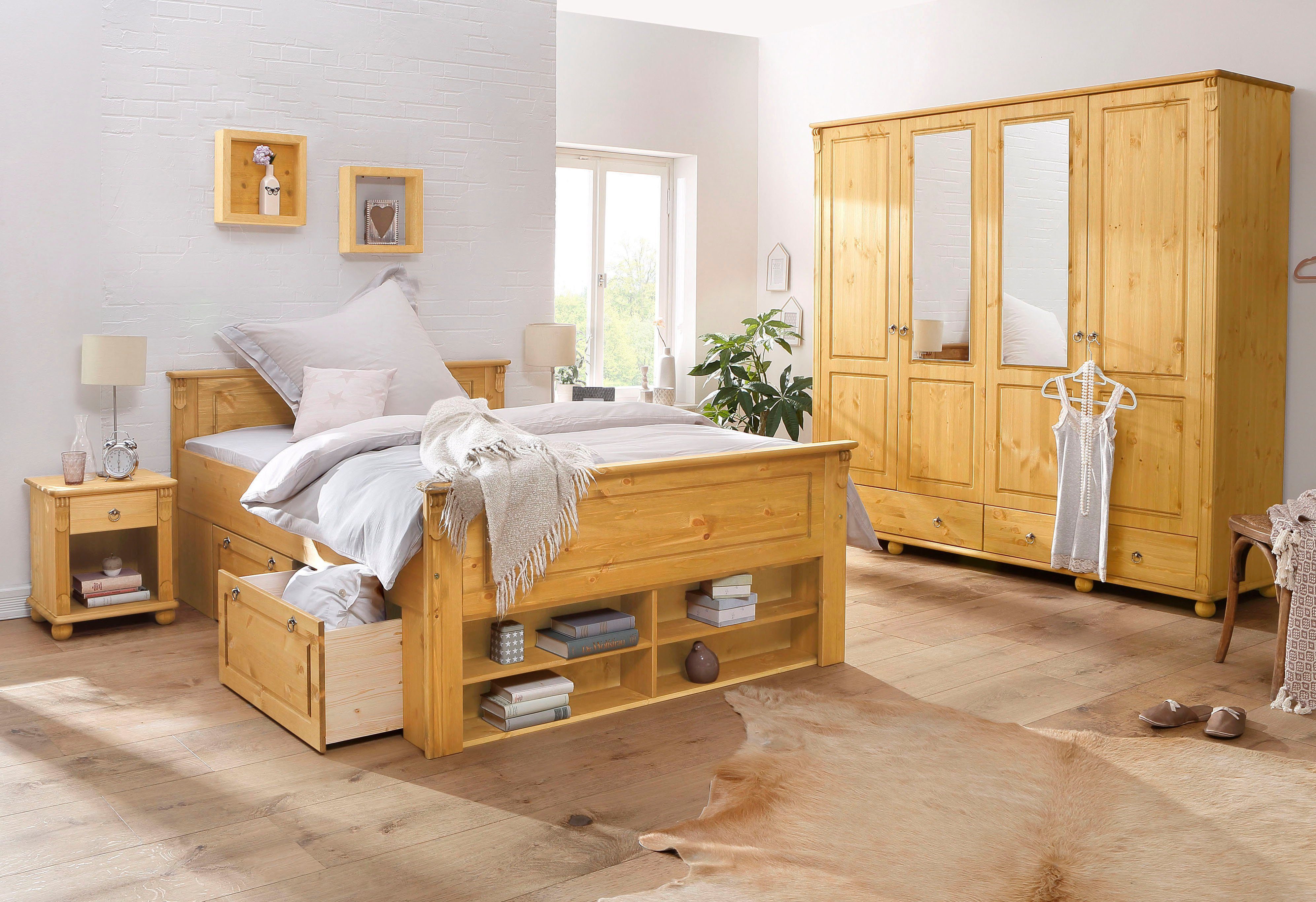 OTTO home Massivholzbett Tessin, Stauraumbett, Landhausstil, Schubladen optional, rustikal (Breite/Belastbarkeit 180cm/220 KG, 140cm/180 KG), zertifizierte Kief – Bild 5 von 5