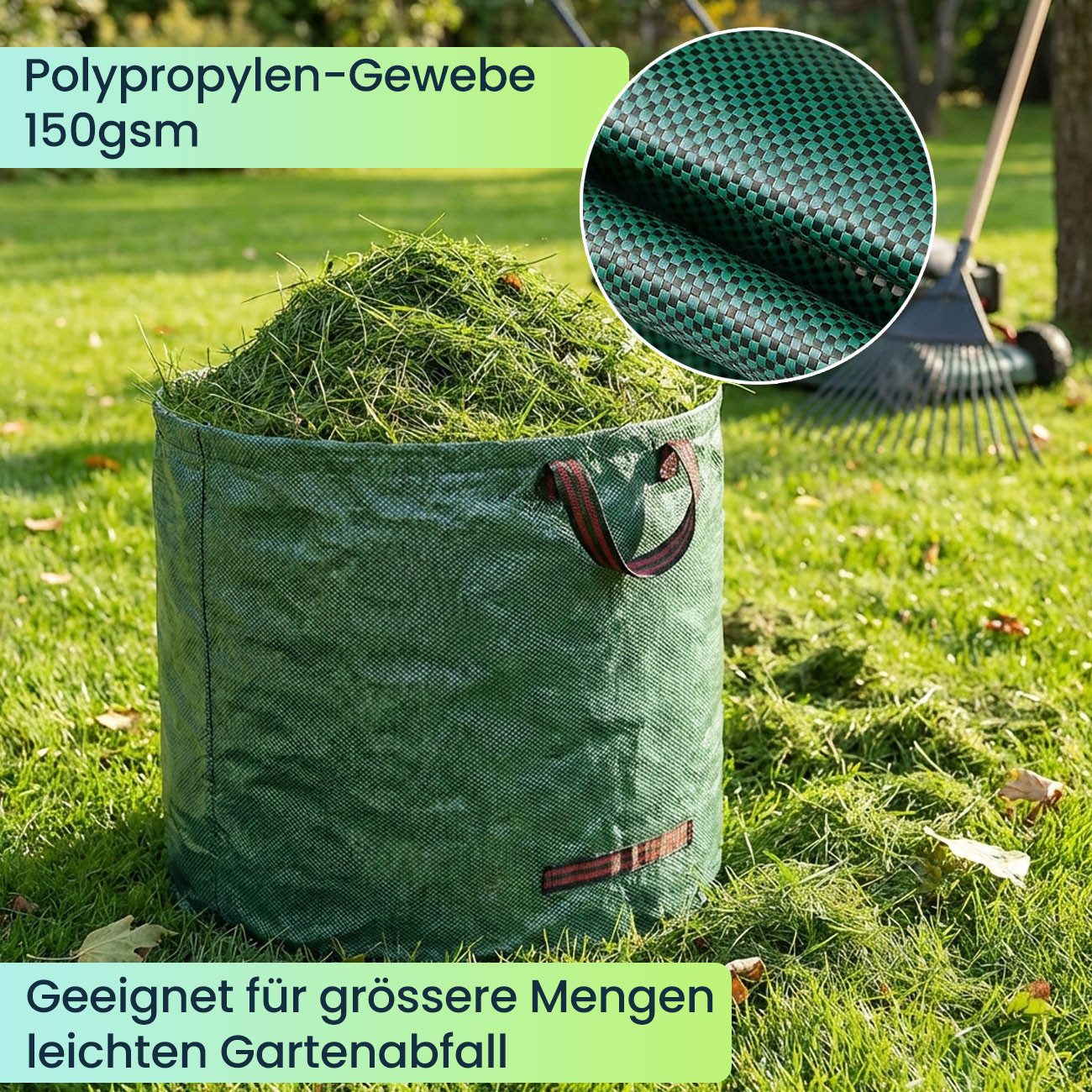 shop'n smile ideoon Gartensack XL Gartenabfallsack 272L: Faltbarer, stabiler Grünsack mit Doppelboden, (2-tlg), Ideal für die Sammlung von Laub und Rasenschnitt – Bild 4 von 5
