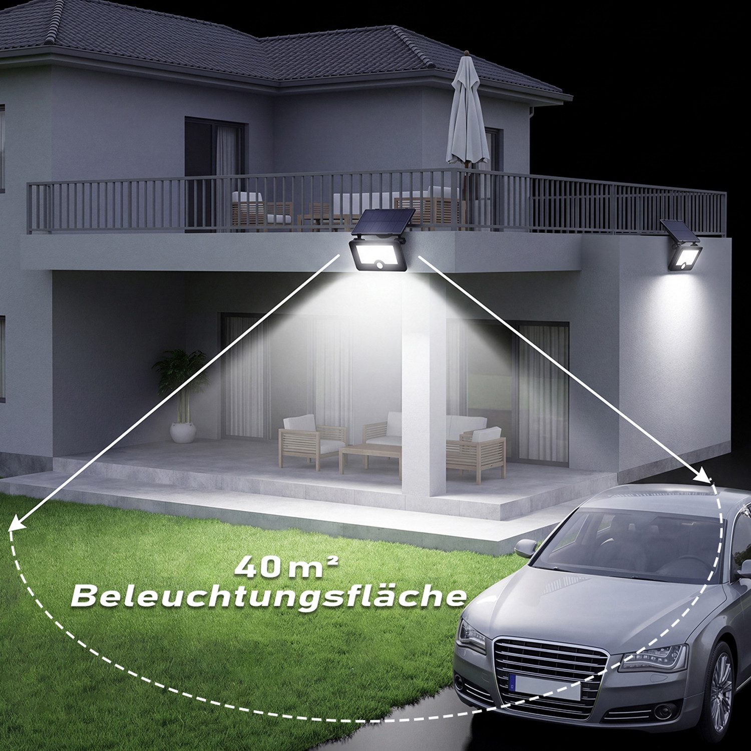 oyajia Außen-Wandleuchte LED Solarlampe für Außen, LED Solar Strahler mit Bewegungsmelder 2200, LED fest integriert, Kaltweiß, 122 LEDs Drehbar Solarleuchte, IP – Bild 4 von 5