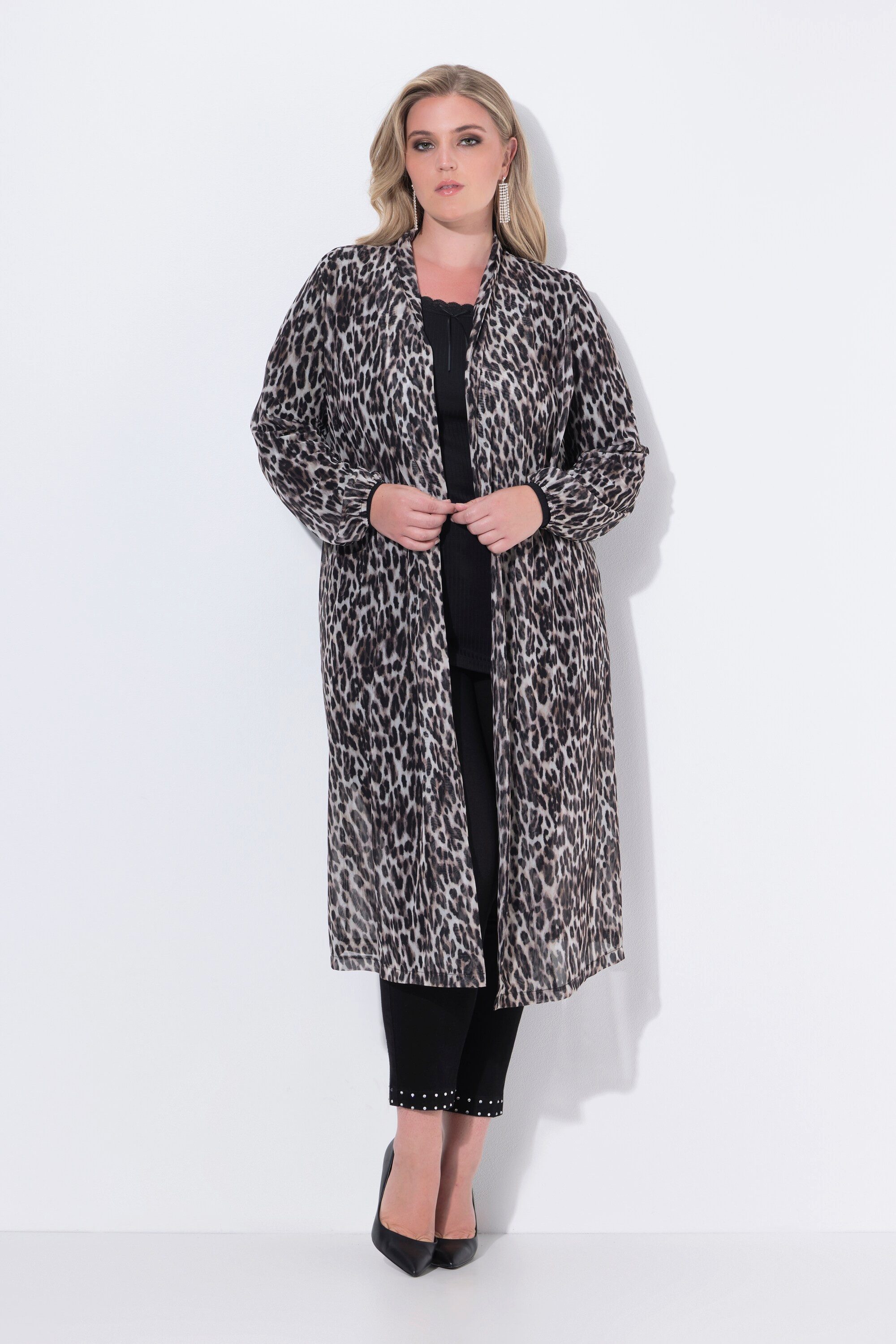 MIAMODA Sommerjacke Mesh-Longjacke transparent Leomuster offene Form
