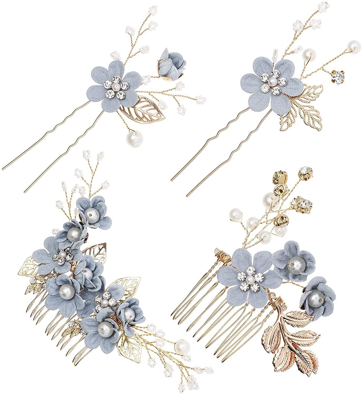 zggzerg Haarspange zggzerg 4 stücke Strass floral Braut(blau) haarkämme