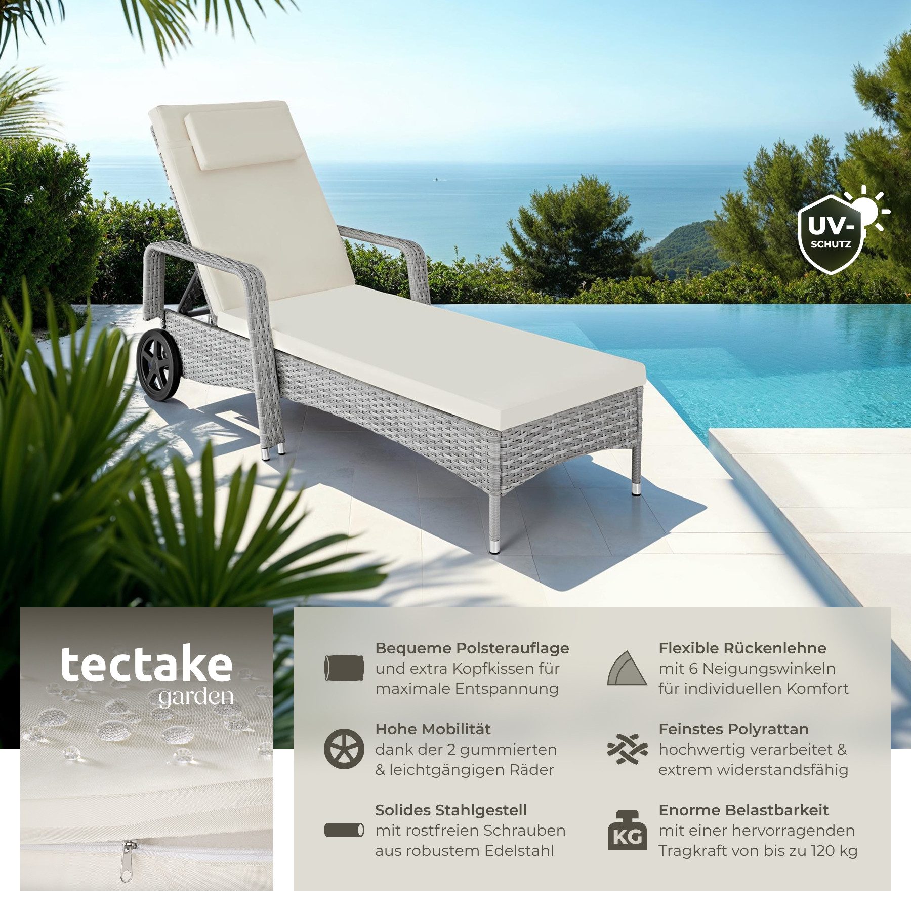 tectake Gartenliege Rattan Sonnenliege, 1 St., günstig online kaufen