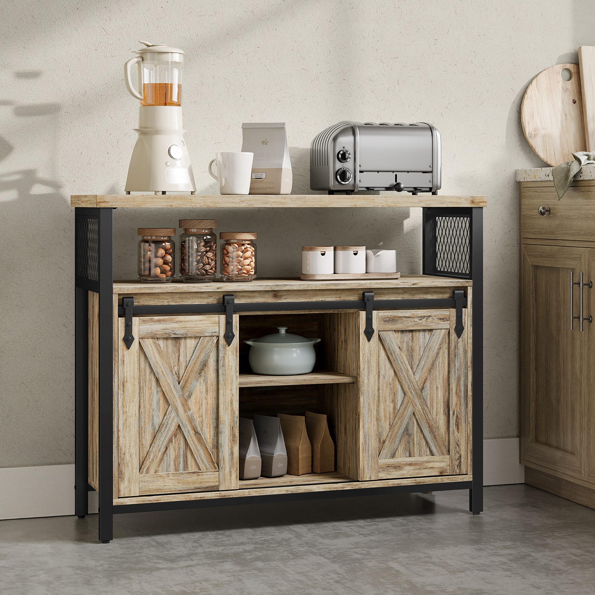 VASAGLE Sideboard Küchenschrank, Aufbewahrungsschrank, mit 2 Schiebetüren, günstig online kaufen