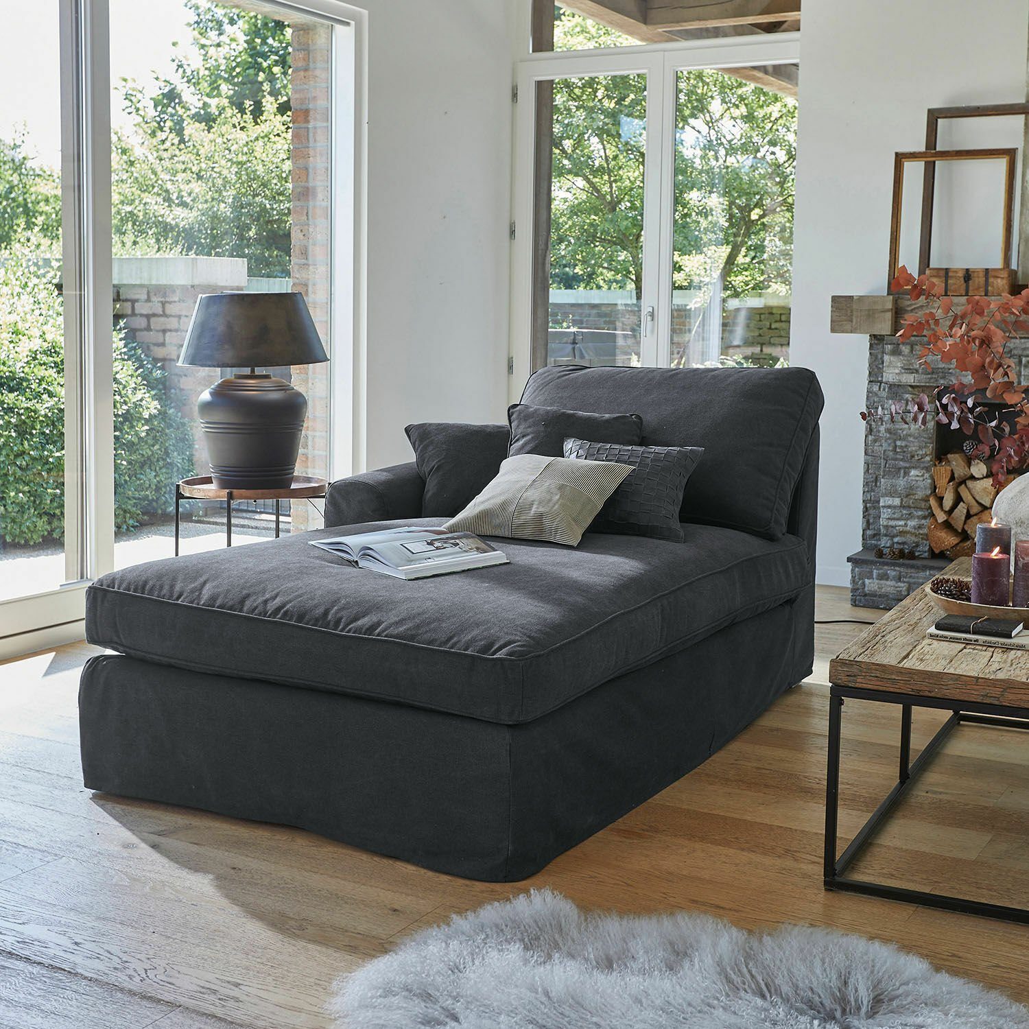 Mirabeau Sofa Chaiselongue Seaford dunkelgrau, Husse und Bezüge wasch- und  abnehmbar