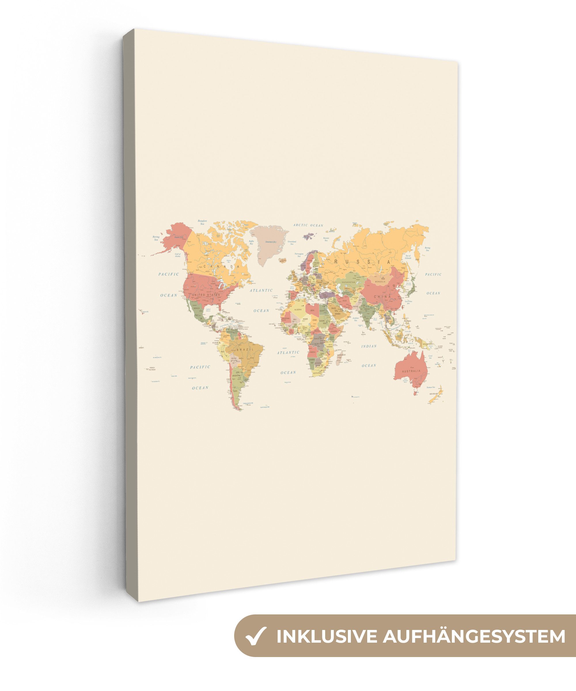OneMillionCanvasses® Leinwandbild Weltkarte - Realistisch - Beige, Fotodruc günstig online kaufen