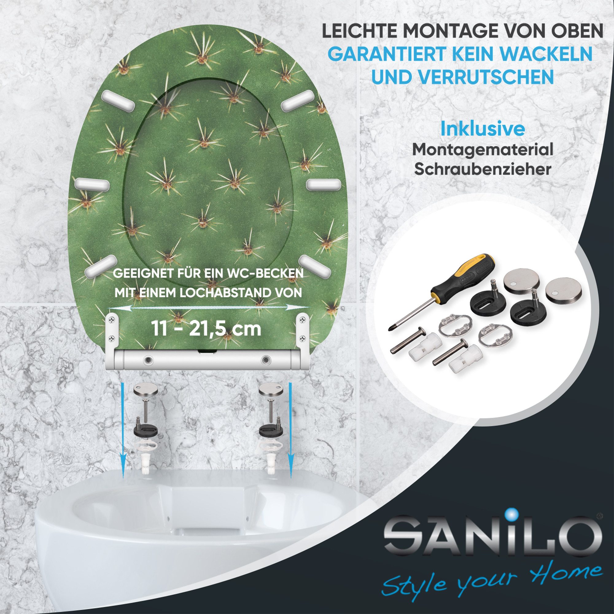 Sanilo WC-Sitz Kaktus mit Absenkautomatik & Quick Release, Premium Toilettendeckel, abnehmbar, leichte Montage von oben – Bild 5 von 5