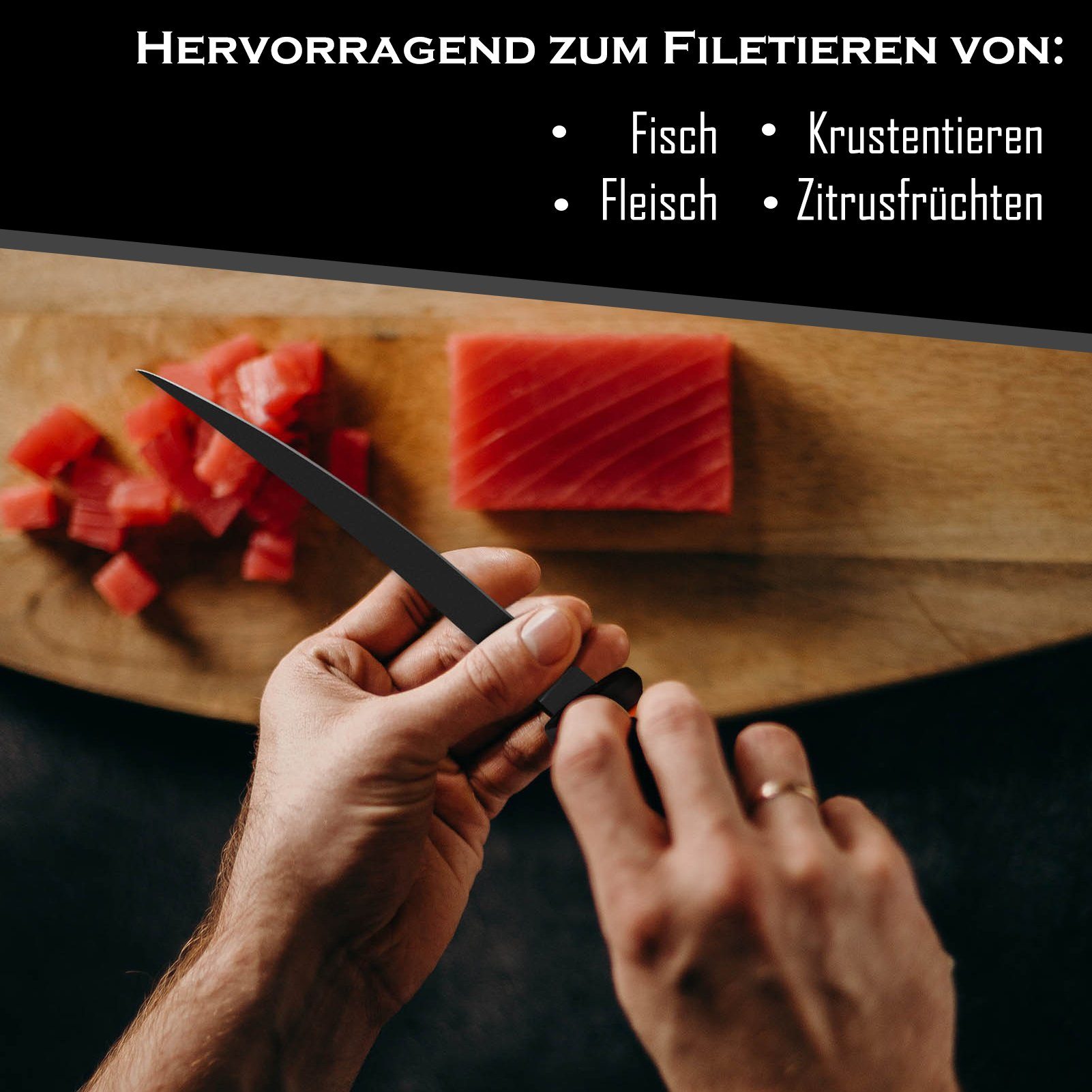 Croch Filetiermesser Fischfiliermesser, Küchenmesser aus Orange hochwertigem Edelstahl