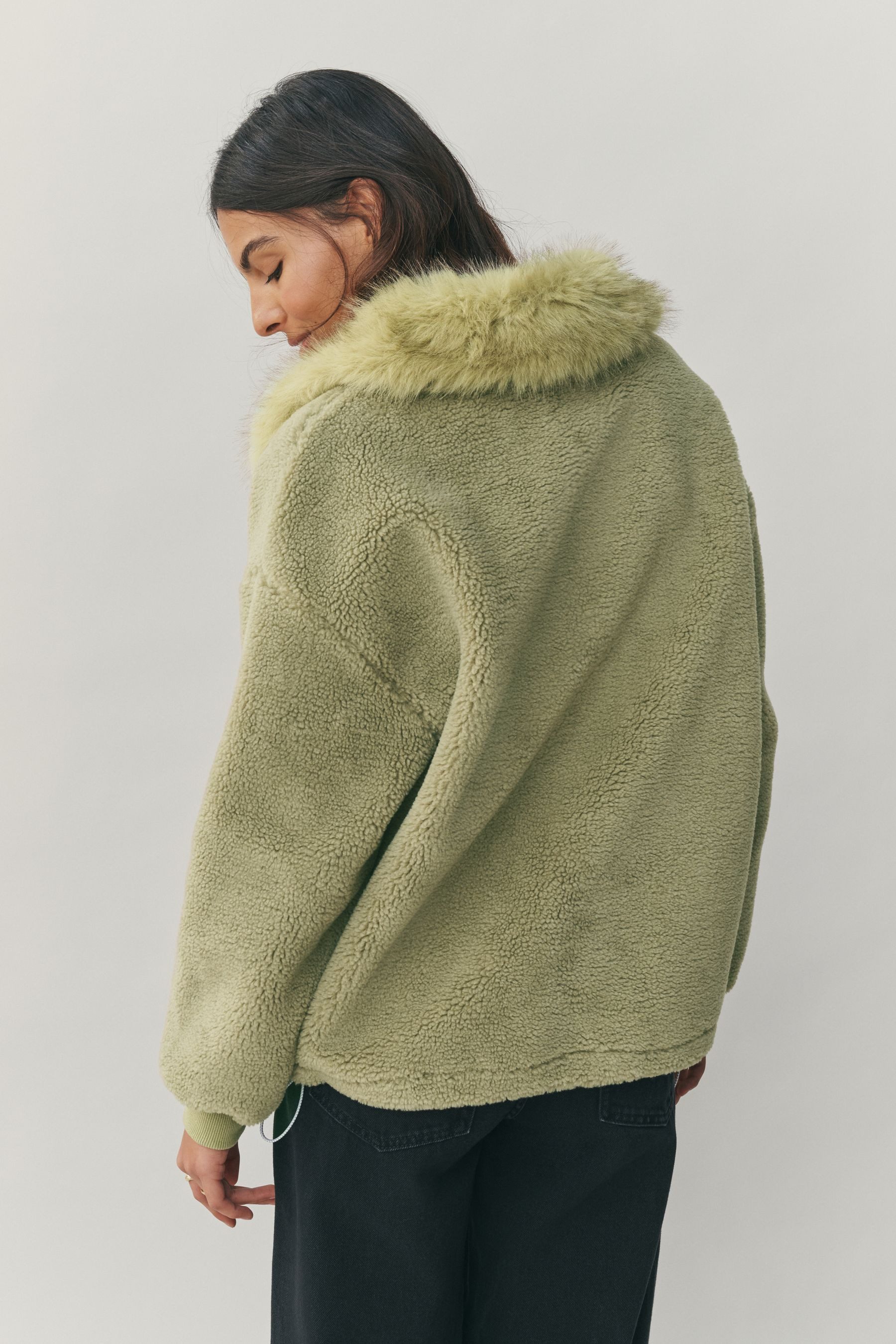 Next Fleecepullover Borg-Fleece mit 1/4-RV und Kunstfell-Kragen (1-tlg)