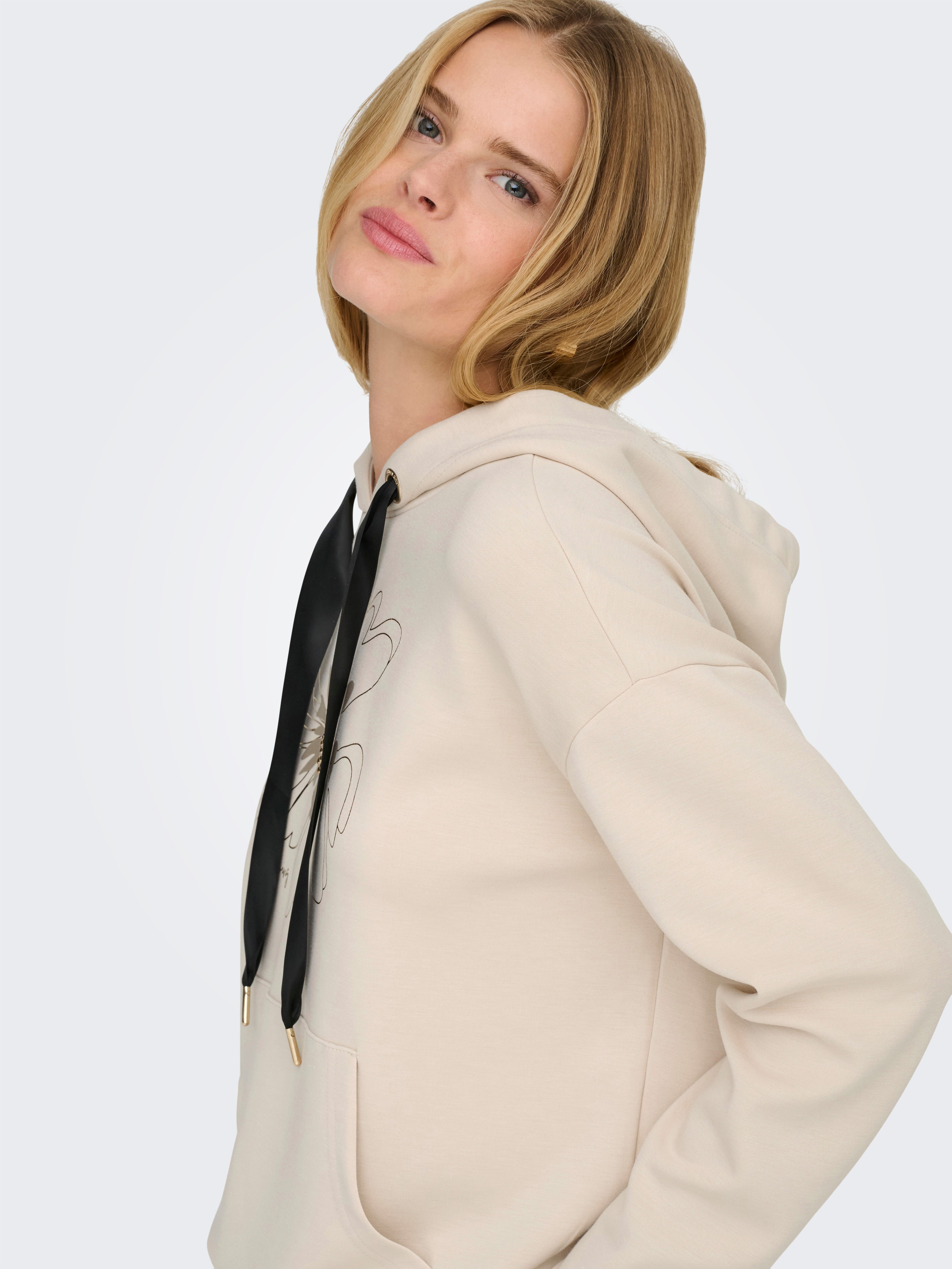 ONLY Sweatshirt ONLFANCY L/S HOOD PRINT SWT Materialmix, regular fit