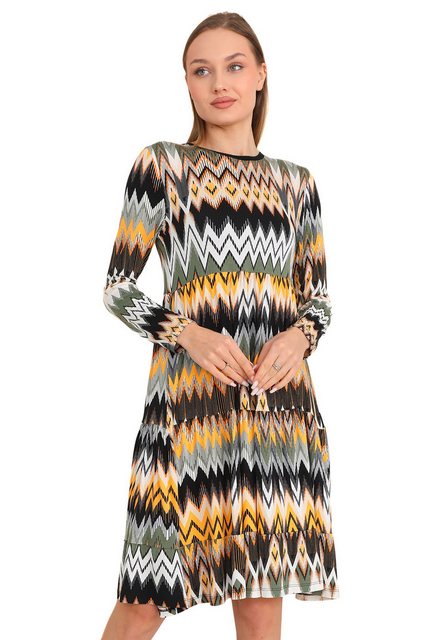 Bongual A-Linien-Kleid Midikleid Stufenkleid Ethno Print aus Viscose günstig online kaufen